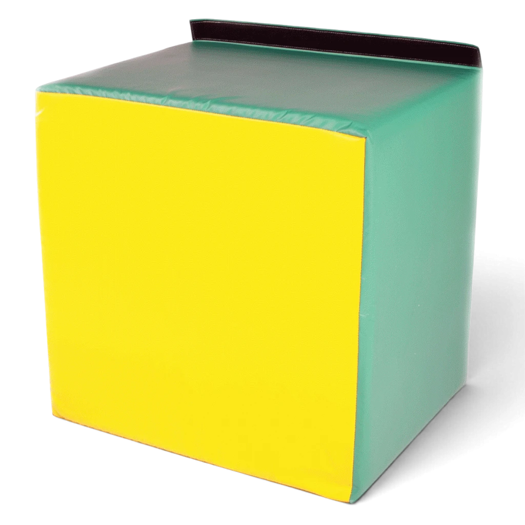 UK Gym Pits Jump for Joy Sport cuboid soft play block in yellow and green vinyl foam for gymnastics training