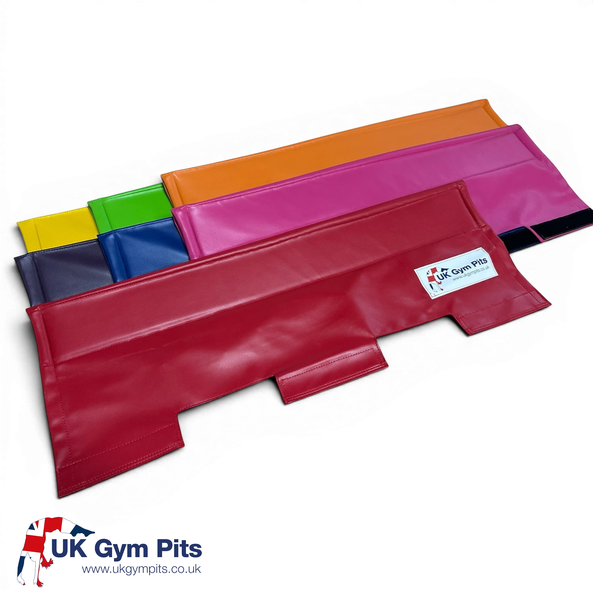 UK Gym Pits cushioned beam mat in various colours with Velcro tabs and anti-slip faux leather surface