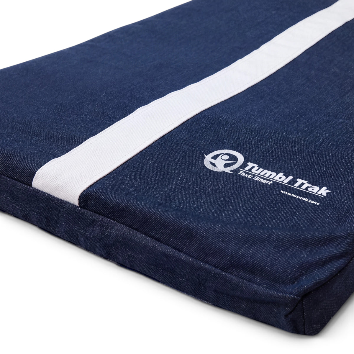 UK Gym Pits denim topper mat with a white center line for gymnastics training and landing practice