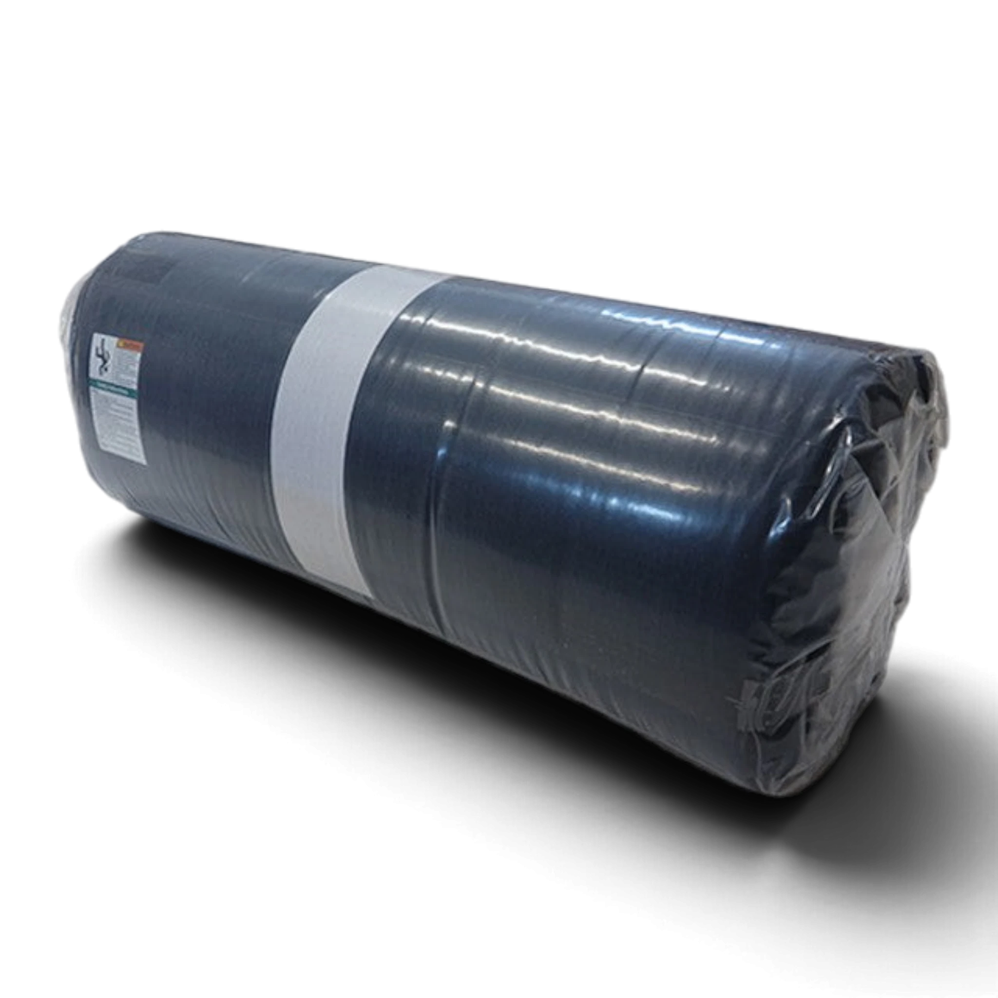 UK Gym Pits soft denim topper mat rolled up in protective plastic packaging with a visible white center line