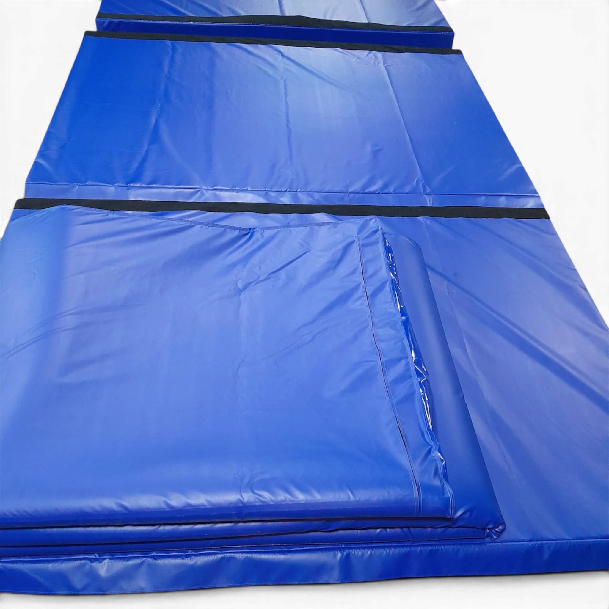 UK Gym Pits blue competition landing area for double mini tramp with anti-slip base and secure hook and loop connectors