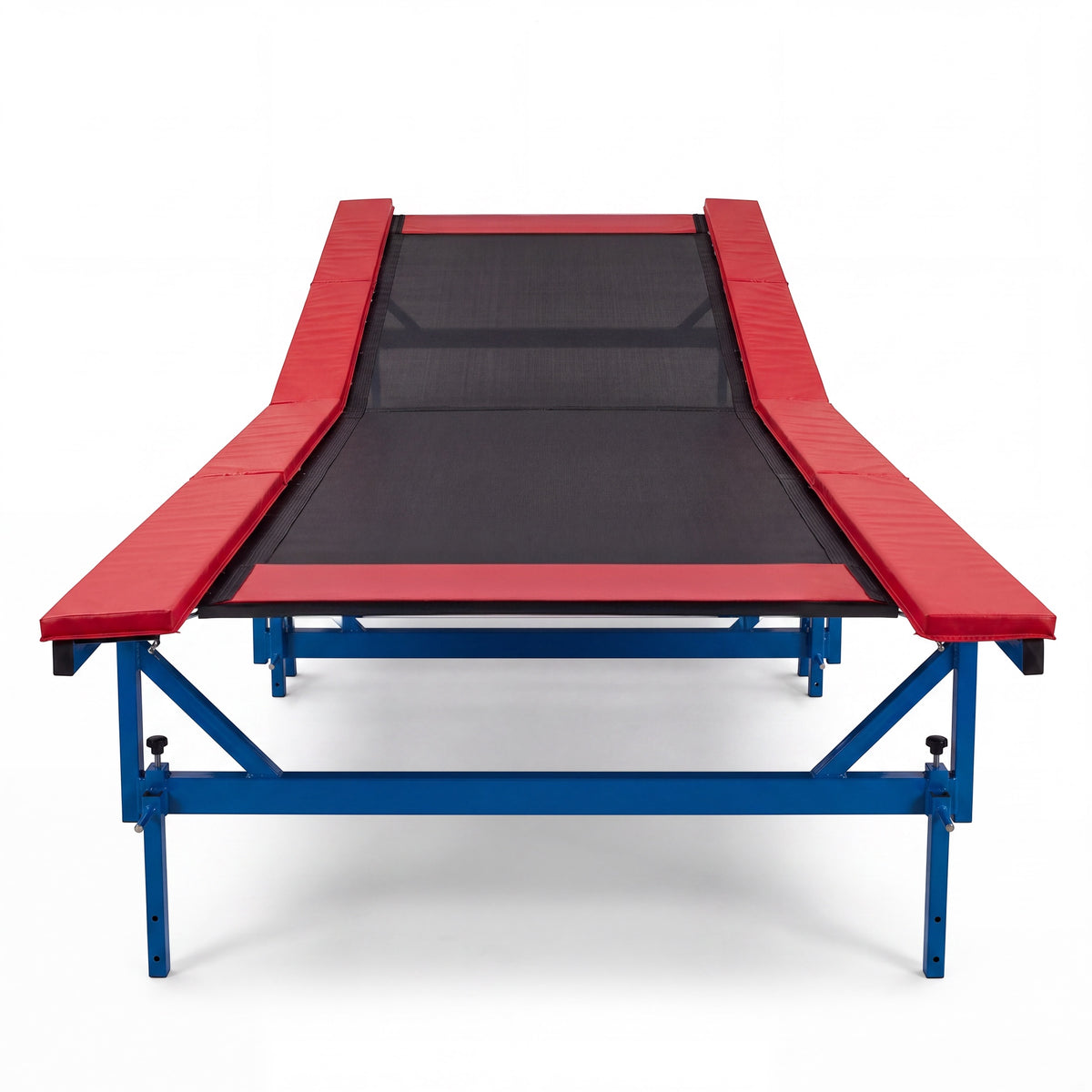 UK Gym Pits Downhill Inclines attachment on a Tumbl Trak, featuring red padded edges and a black mesh surface.