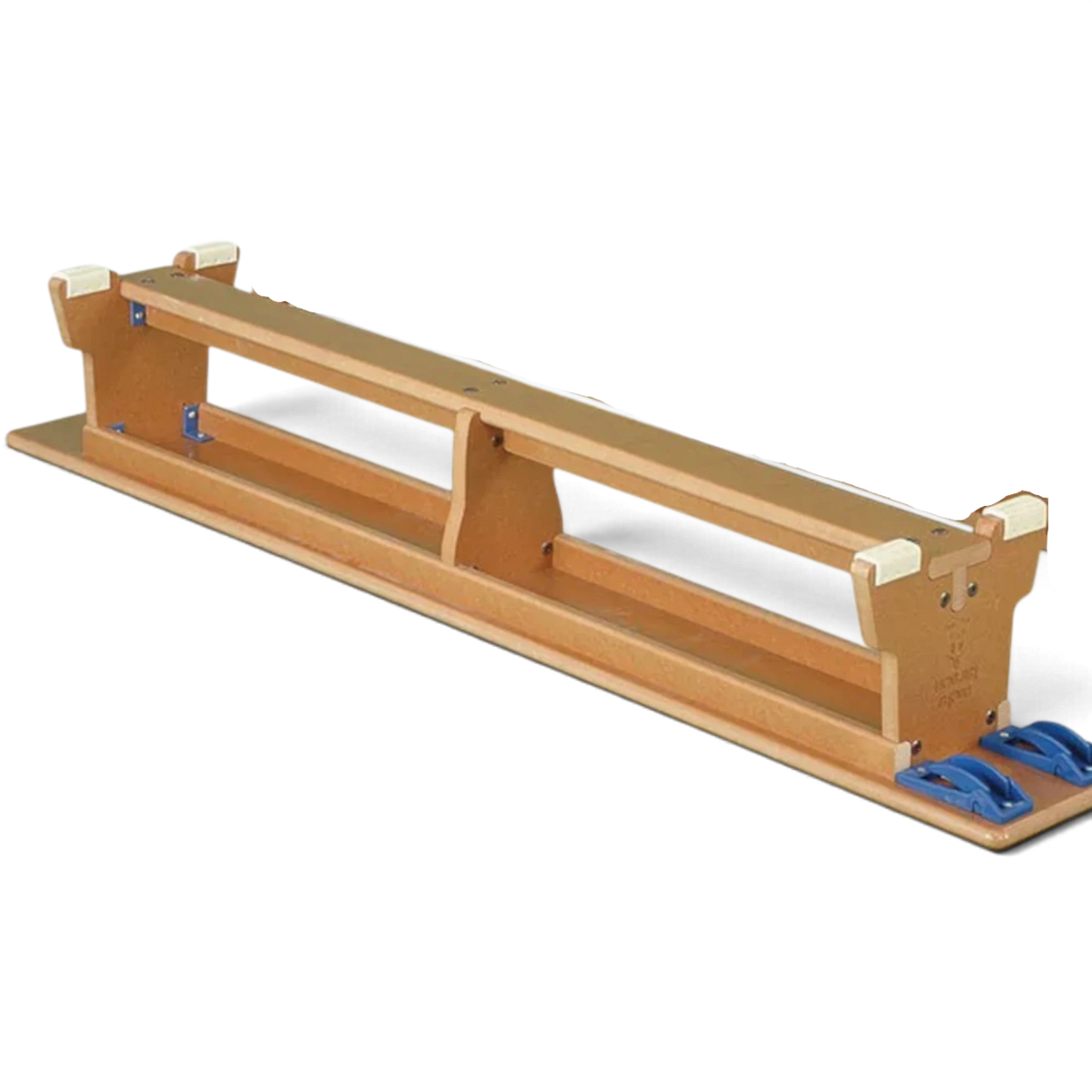 UK Gym Pits Eurobench balance bench in natural timber with nylon hooks, rubber feet, and optional transport castors.