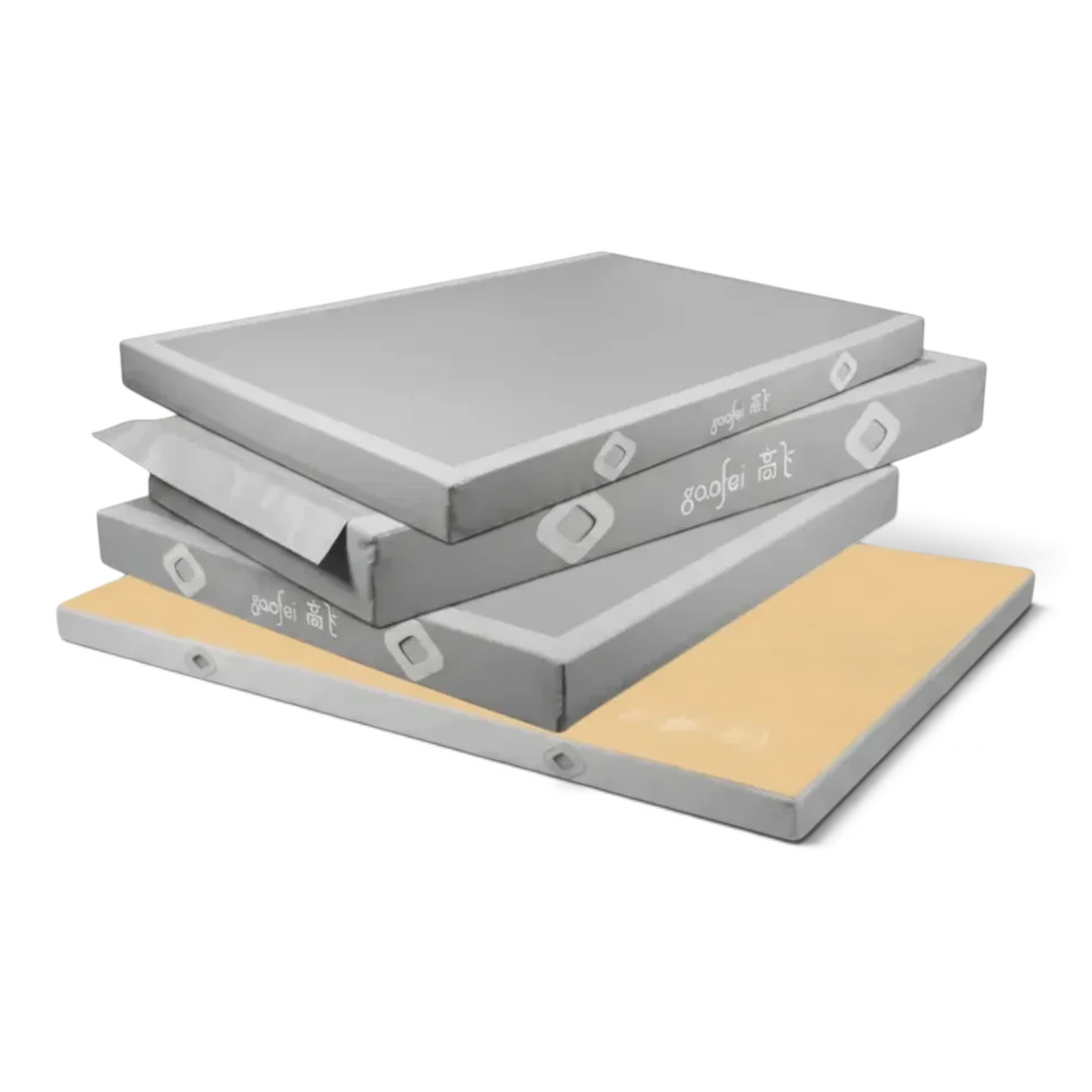 UK Gym Pits FIG approved Gaofei gymnastics beam landing mats in grey with non-slip base and durable PVC vinyl finish