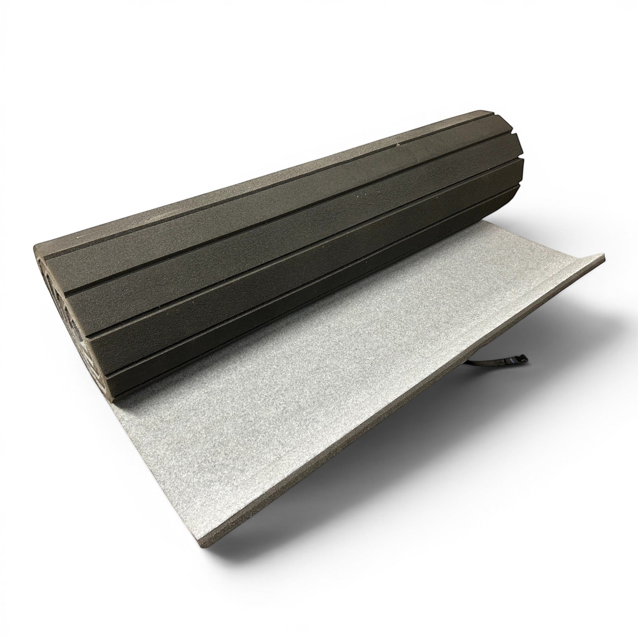UK Gym Pits flexi carpet mat roll in black with shock-absorbing slated XPE foam backing for gymnastics and cheer