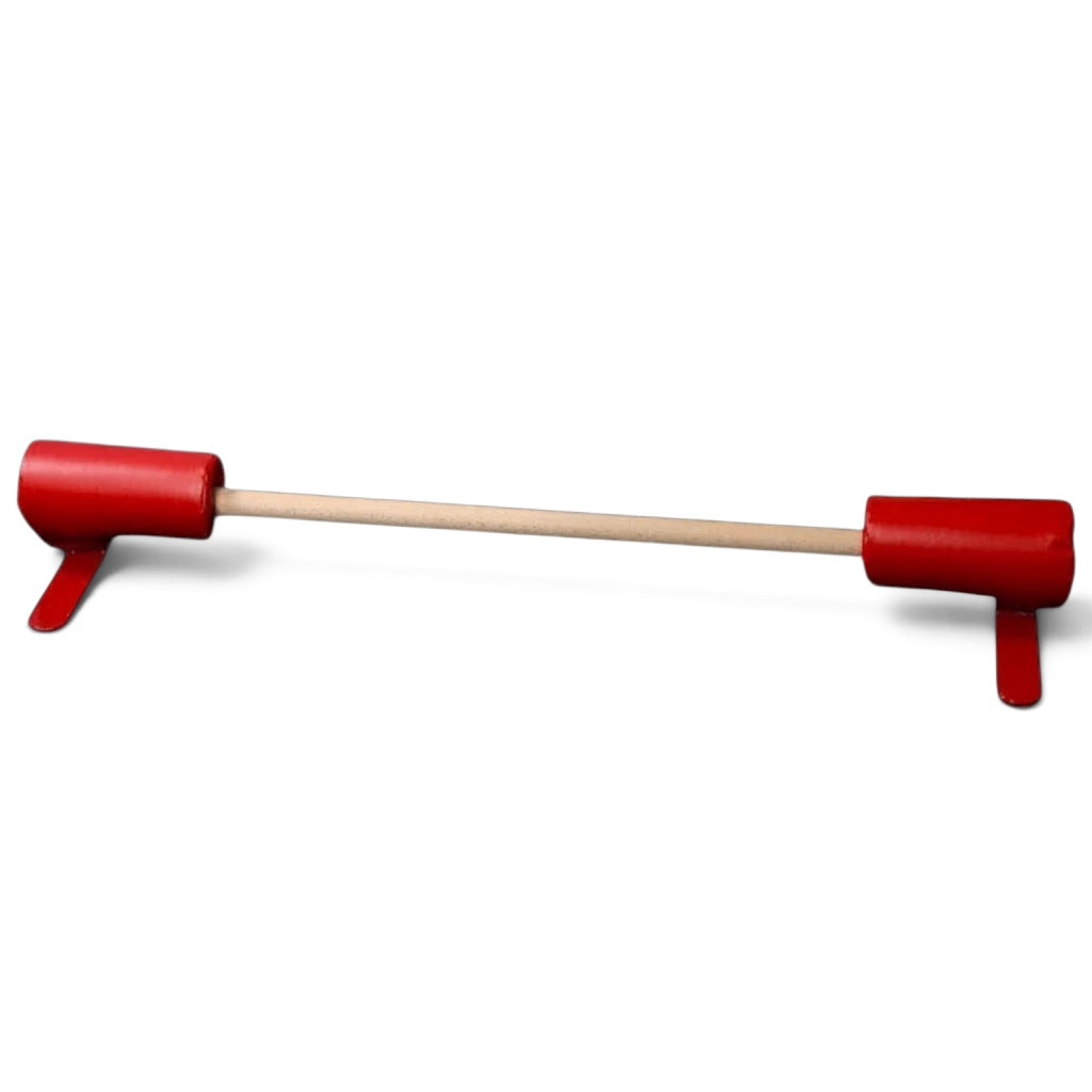 UK Gym Pits floor training bar with a wooden bar and red steel ends for gymnastics drills