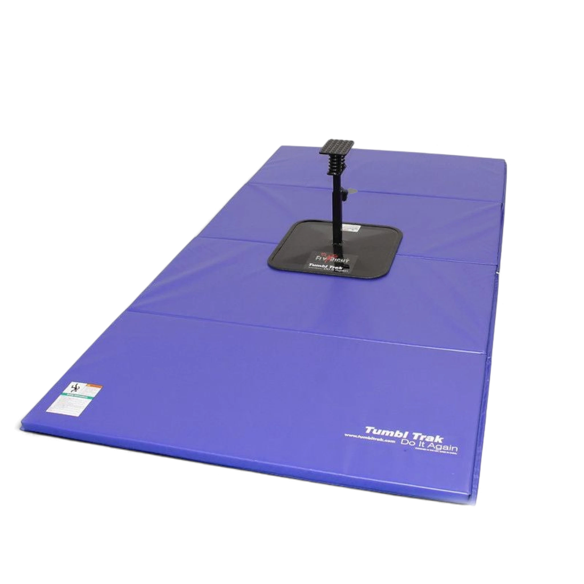 UK Gym Pits Flyers Dream Package featuring a purple folding tumbling mat and a black adjustable Fly Right stunting stand