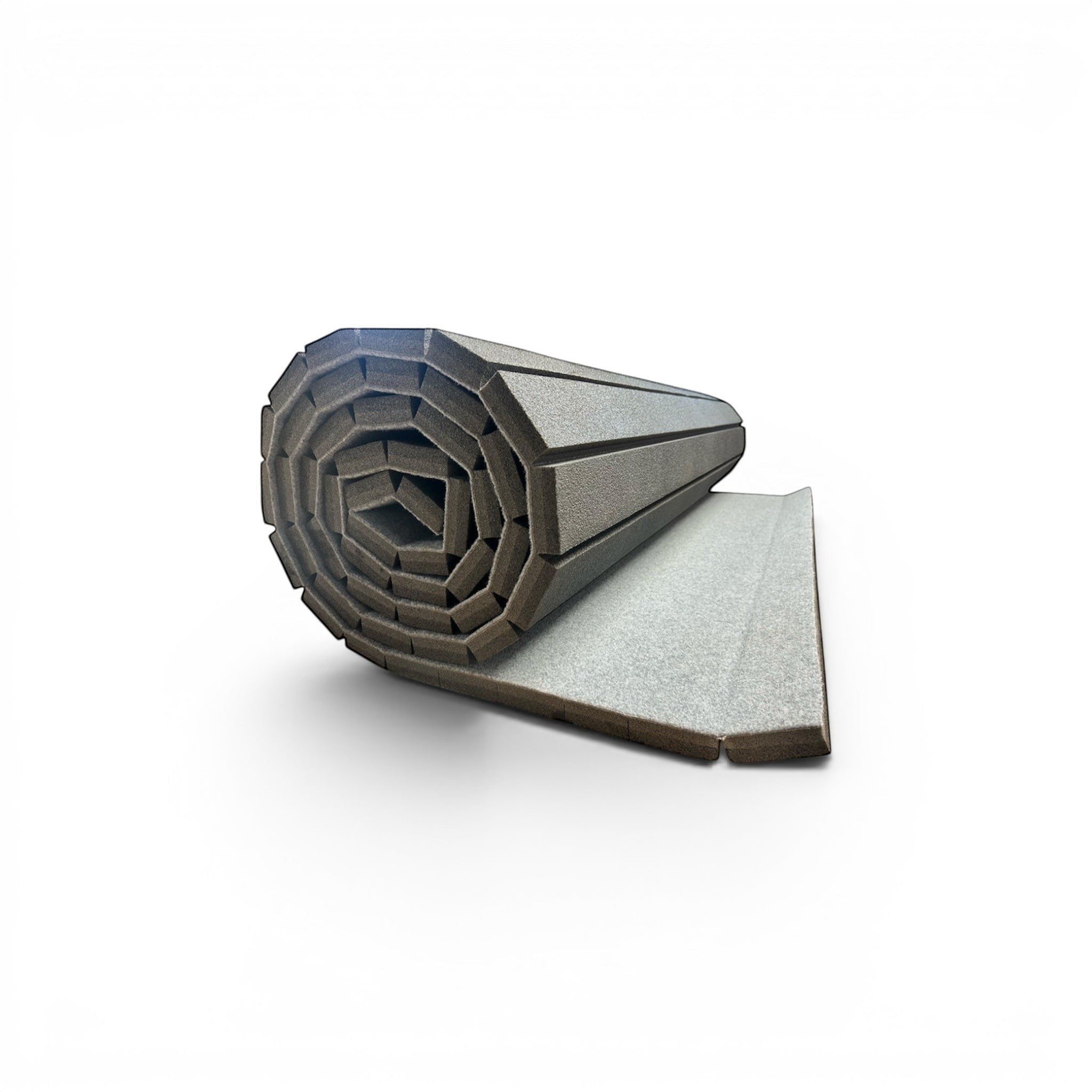 UK Gym Pits grey foam mat roll for gymnastics sprung floor surface, featuring durable shock-absorbent material.
