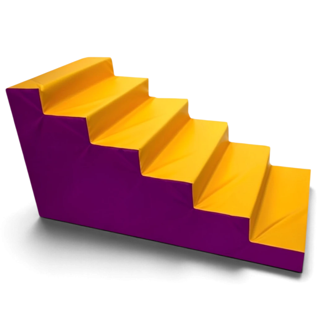 UK Gym Pits foam steps with yellow treads and purple sides for gymnastics and soft play access