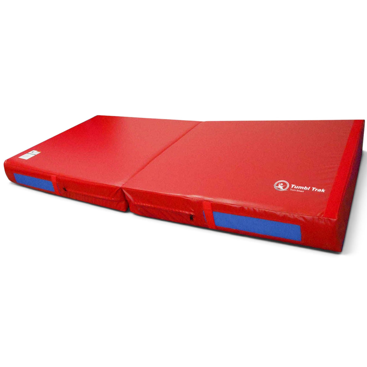 UK Gym Pits foldable red gymnastics practice mat with blue handles and non-skid base for safe training