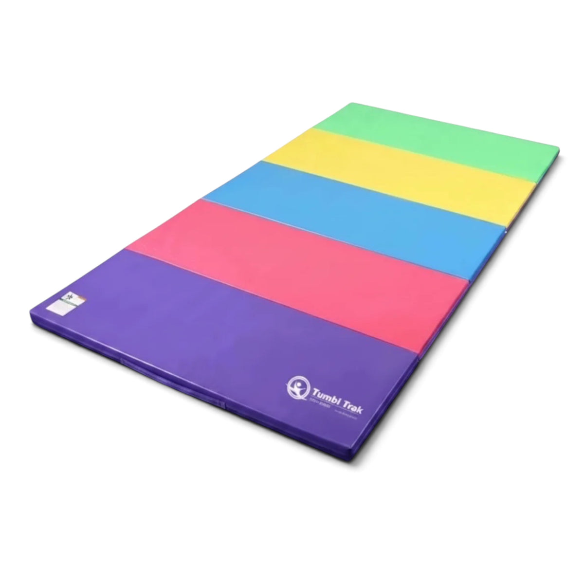 UK Gym Pits multi-coloured foldable tumbling mat made of durable vinyl with foam panels for gymnastics and exercise.