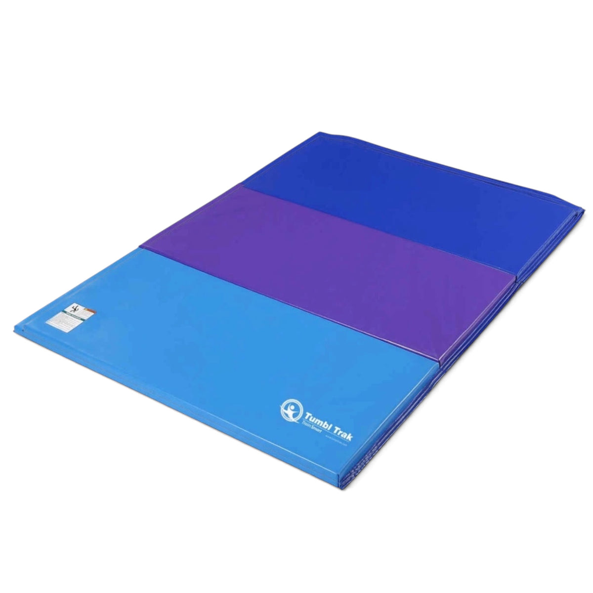 UK Gym Pits foldable tumbling mat in blue and purple vinyl with 60cm panels for gymnastics and exercise