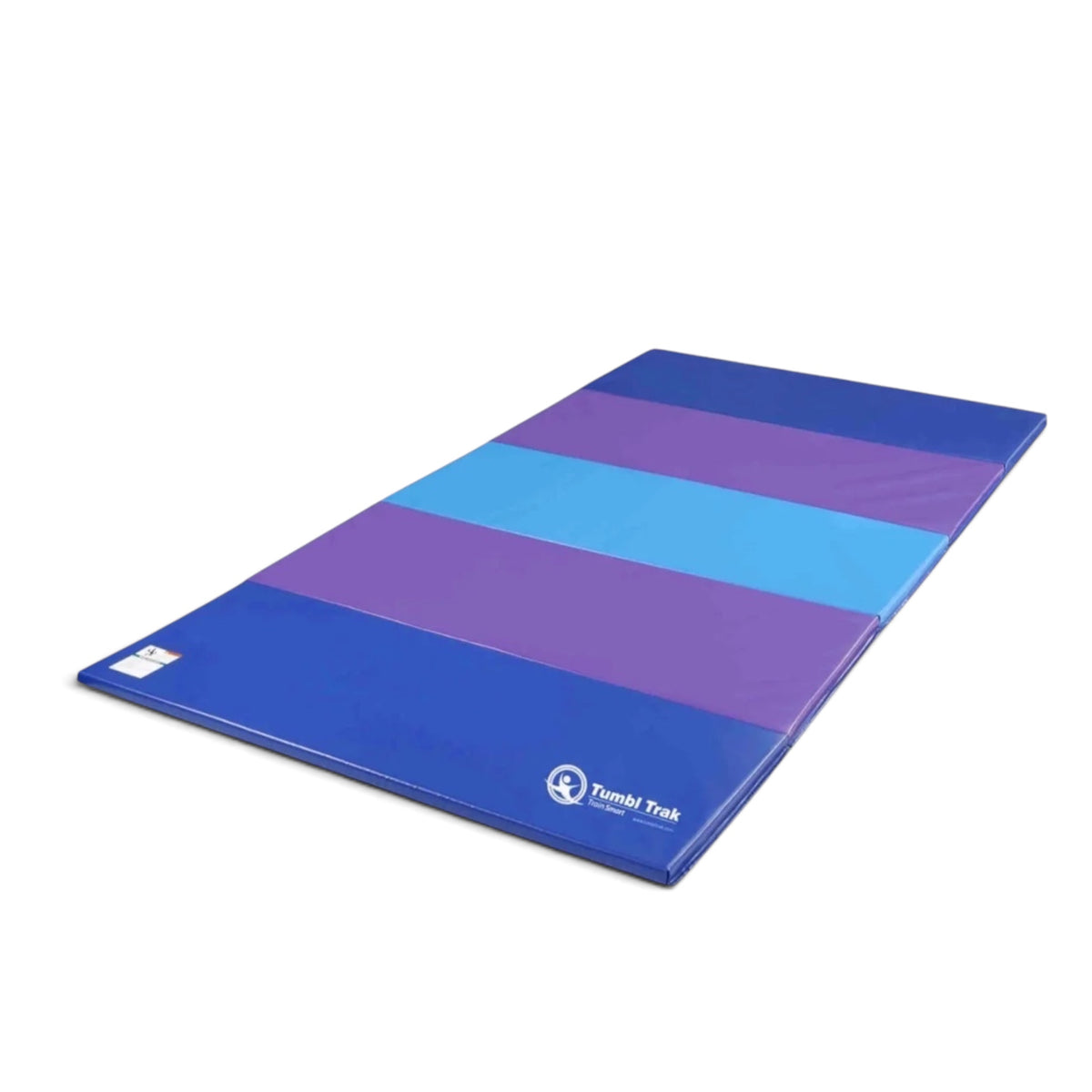 UK Gym Pits foldable tumbling mat in blue and purple vinyl with 60cm folding panels for gymnastics and exercise