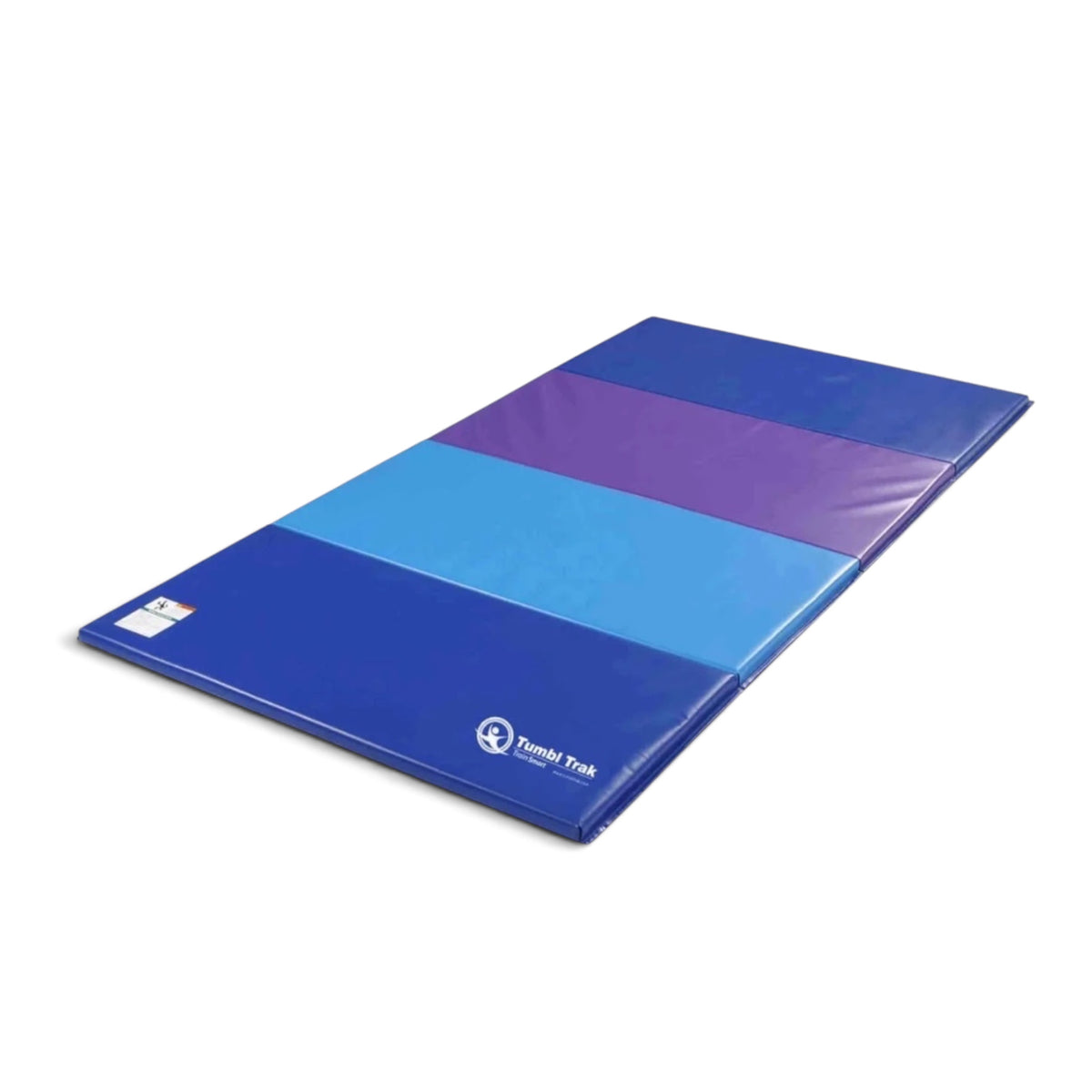 UK Gym Pits foldable tumbling mat in blue and purple vinyl with 60cm panels for gymnastics and exercise