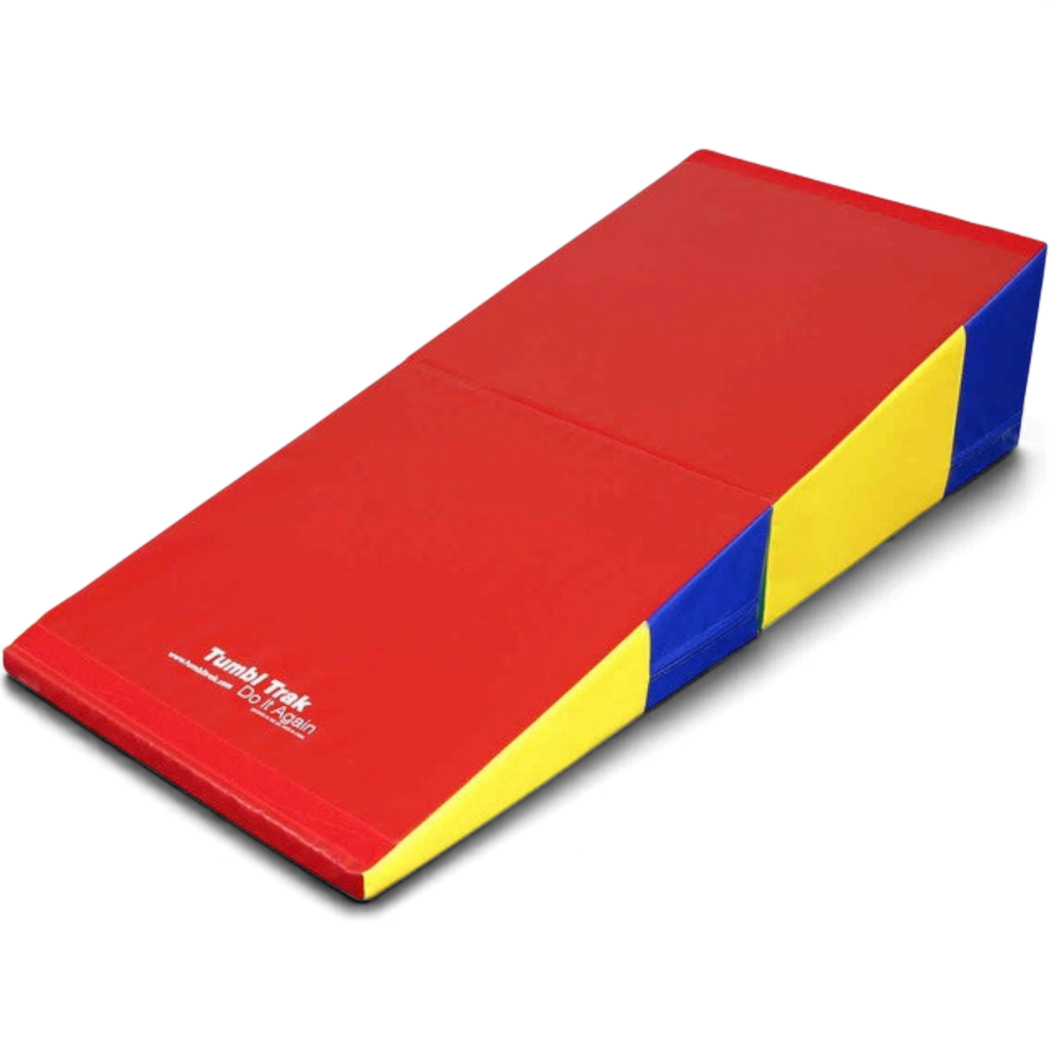 UK Gym Pits folding incline tumbling mat in primary rainbow colours made of durable vinyl for gymnastics training