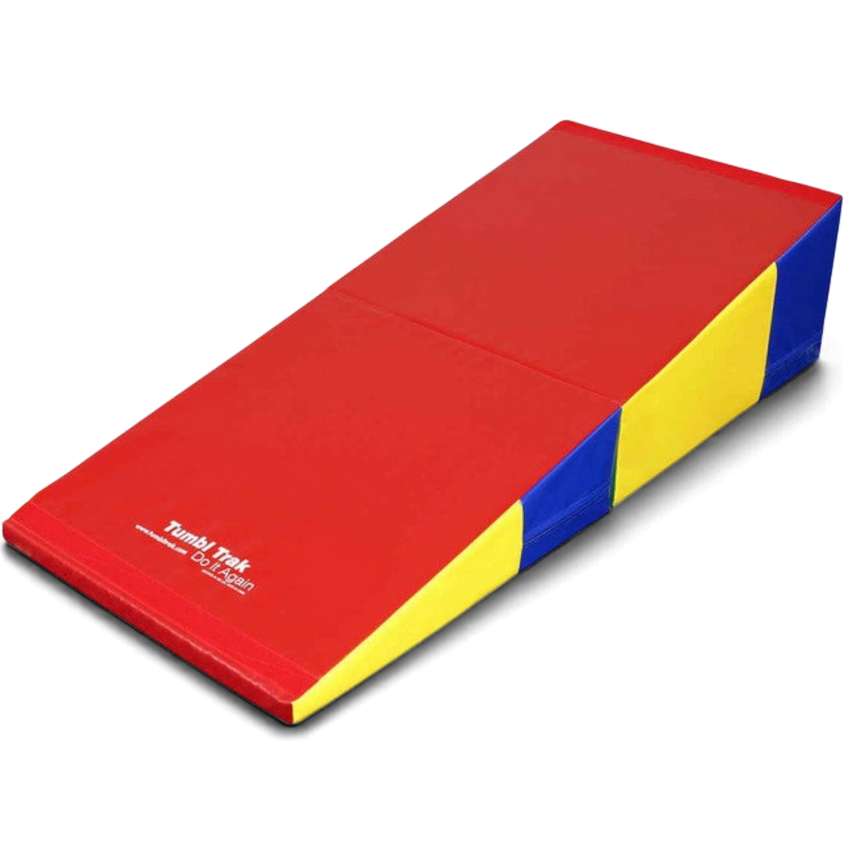 UK Gym Pits folding incline tumbling mat in primary rainbow colours made of durable vinyl for gymnastics training