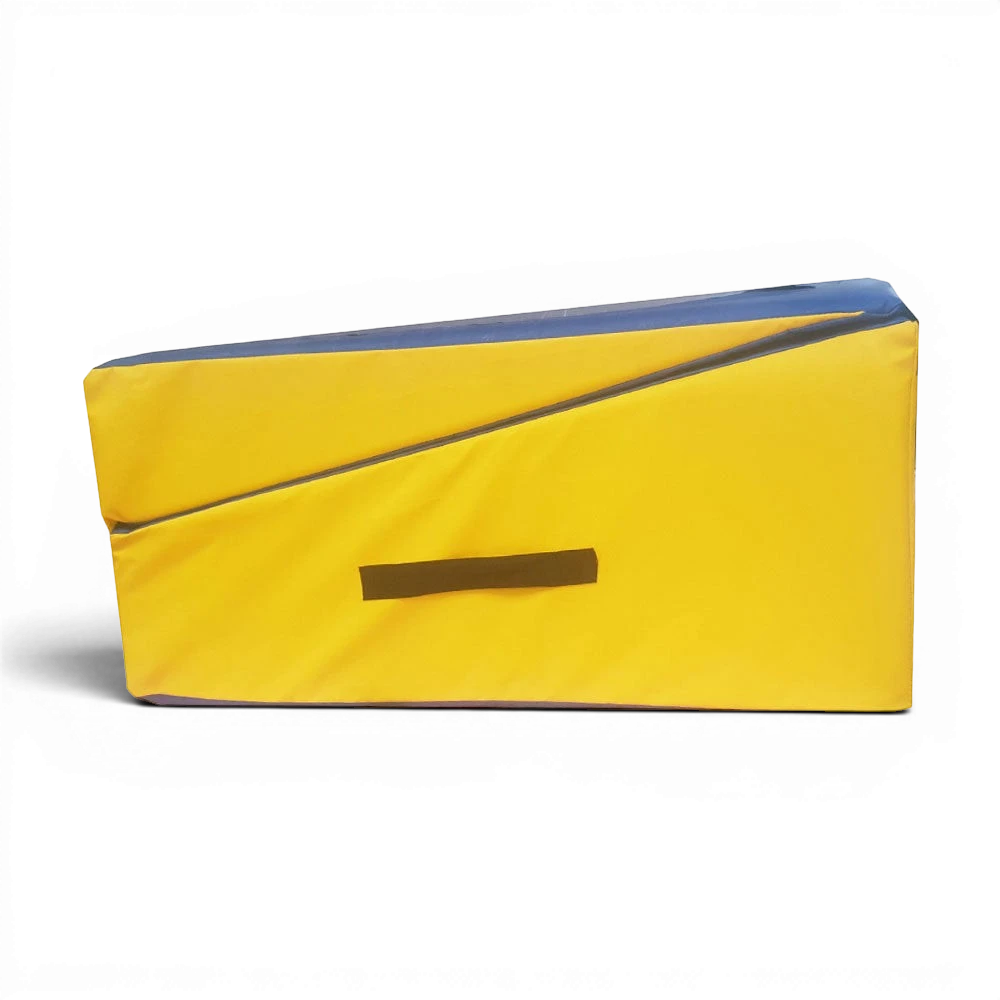 UK Gym Pits folding inclined wedge in yellow and grey PVC for gymnastics and soft play with side carry handle