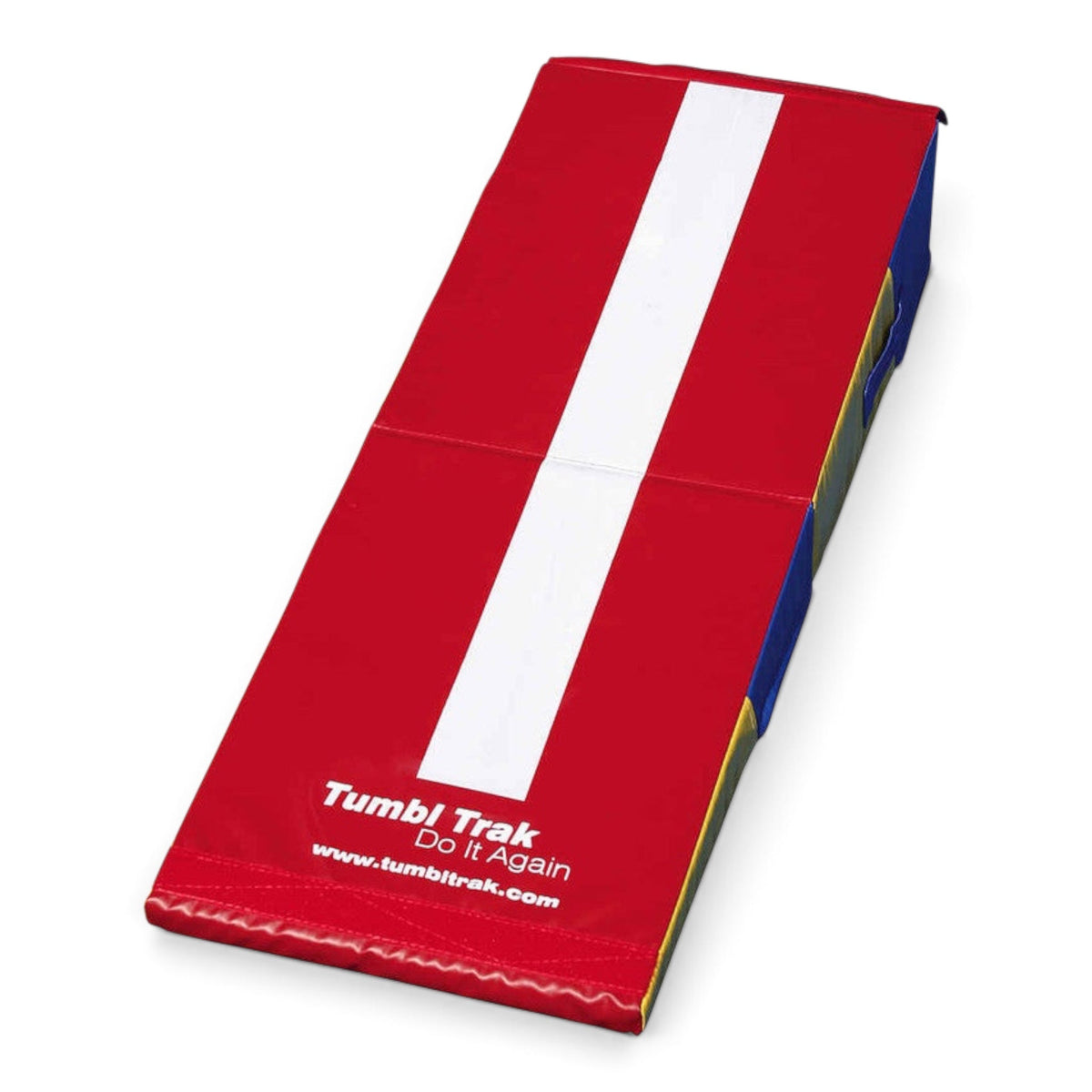 UK Gym Pits folding mini ramp in red and blue vinyl for gymnastics training and preschool tumbling exercises