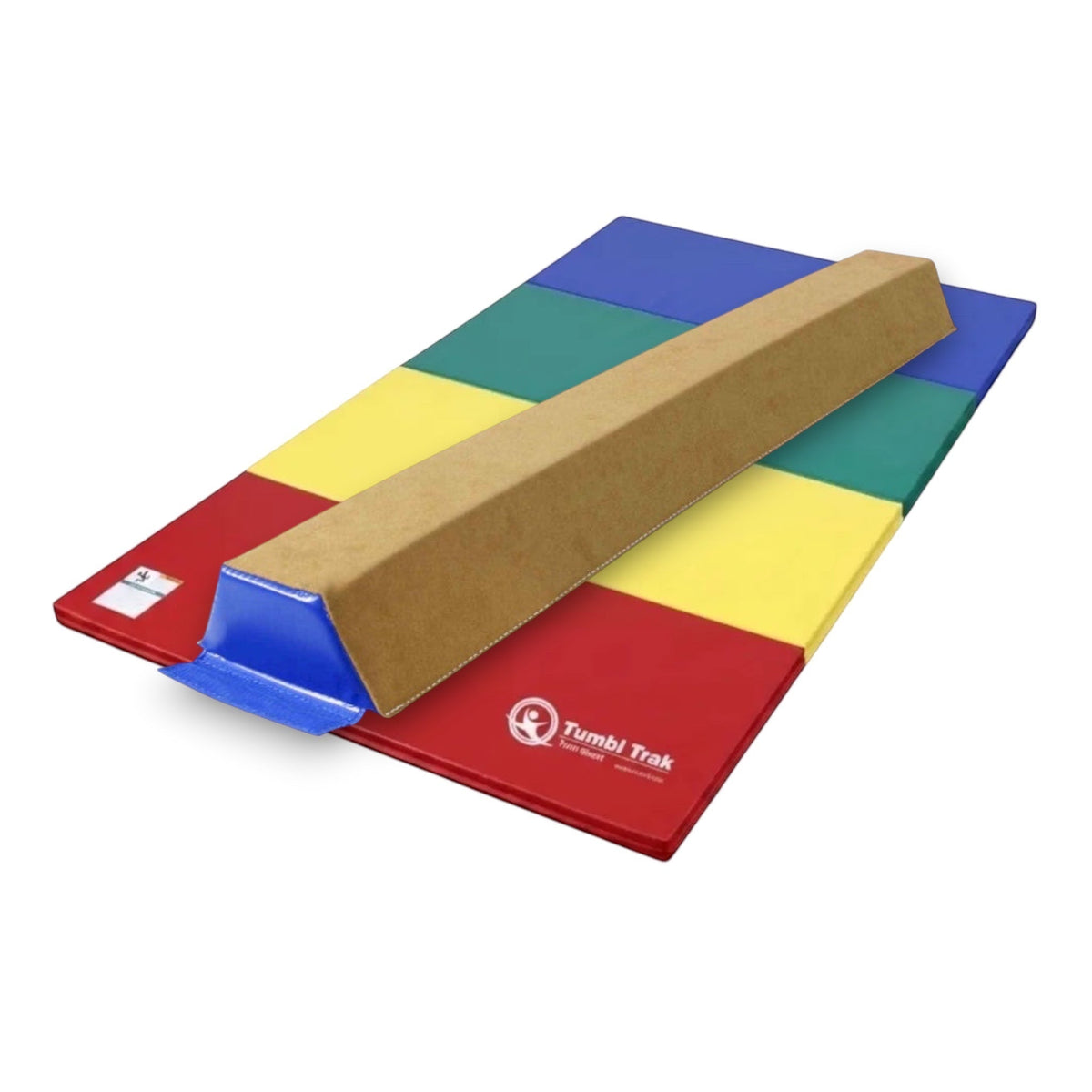 UK Gym Pits multi-coloured folding tumbling mat for gymnastics and exercise, made from durable vinyl with foam padding.