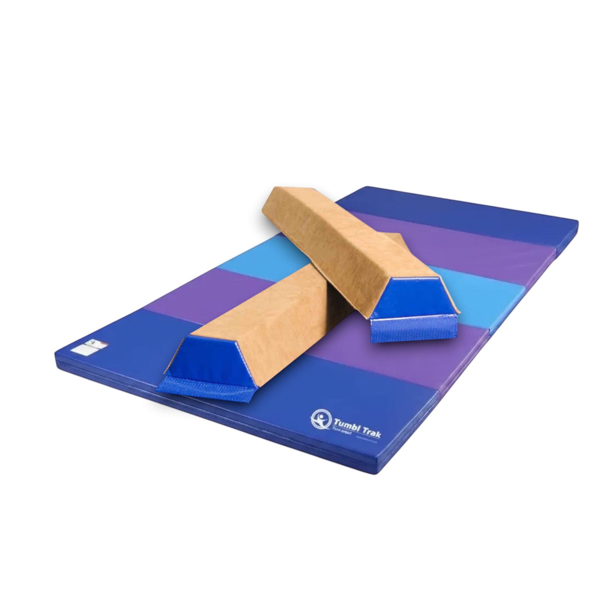 UK Gym Pits folding tumbling mat with purple and blue panels for gymnastics and floor exercise training
