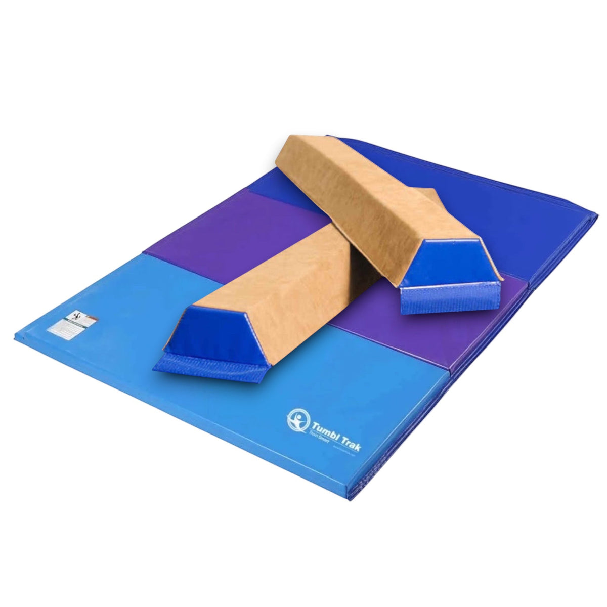UK Gym Pits folding tumbling mat in blue and purple vinyl for gymnastics and home exercise training
