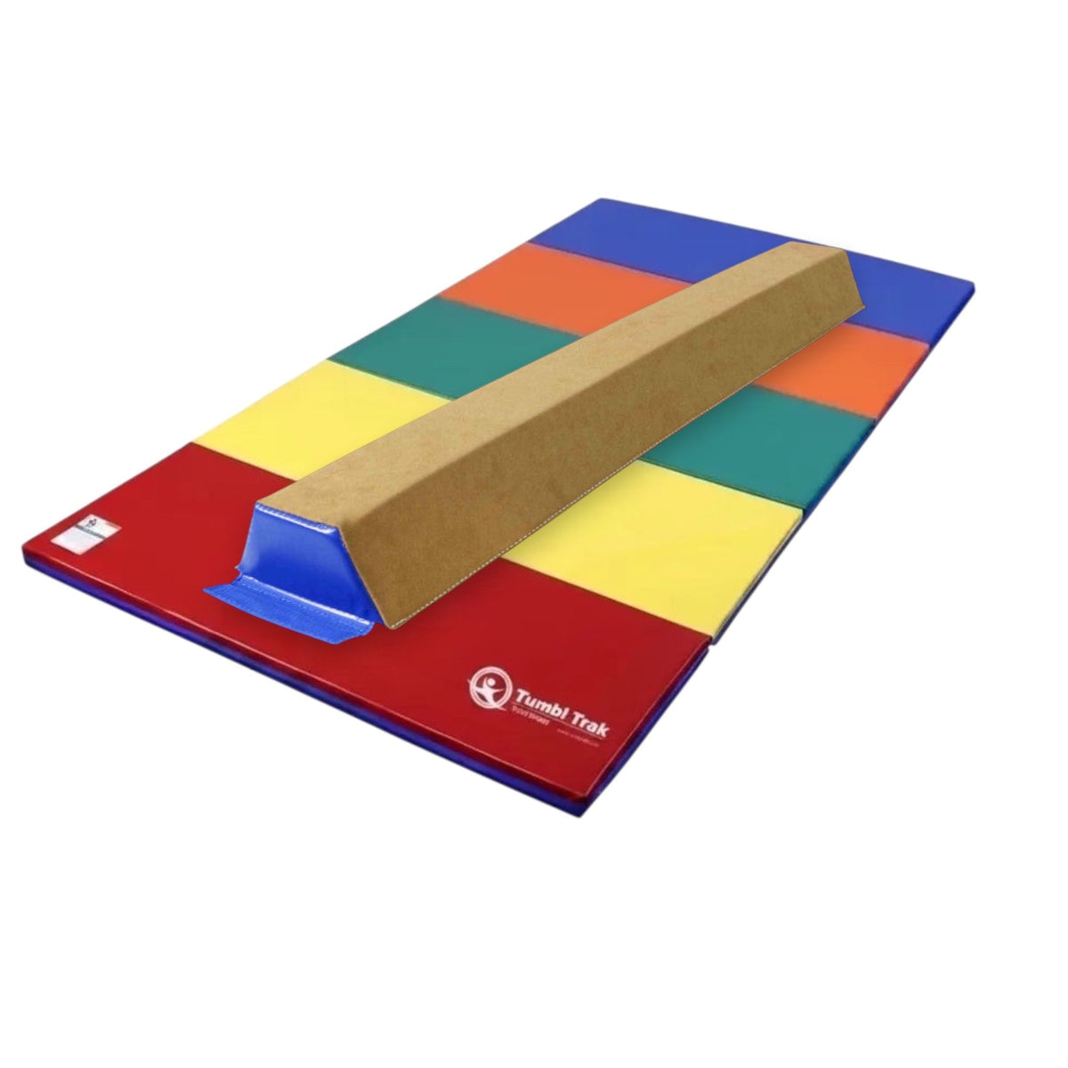 UK Gym Pits multi-coloured folding tumbling mat for gymnastics practice on a white background