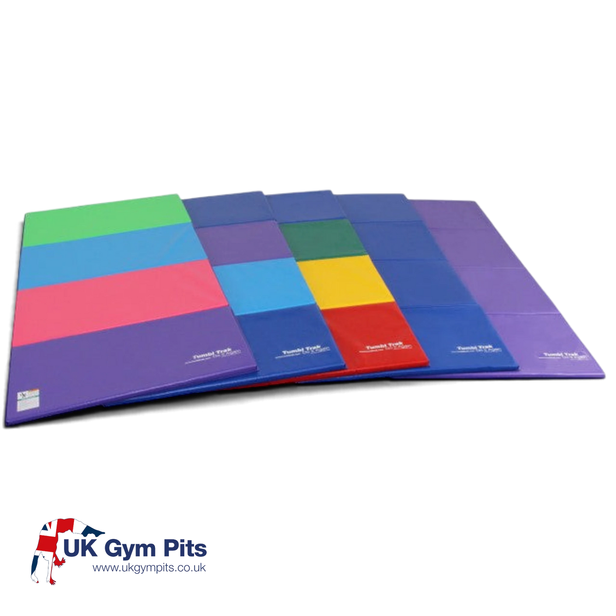 UK Gym Pits folding panel tumbling mats in various bright colours for gymnastics and exercise training