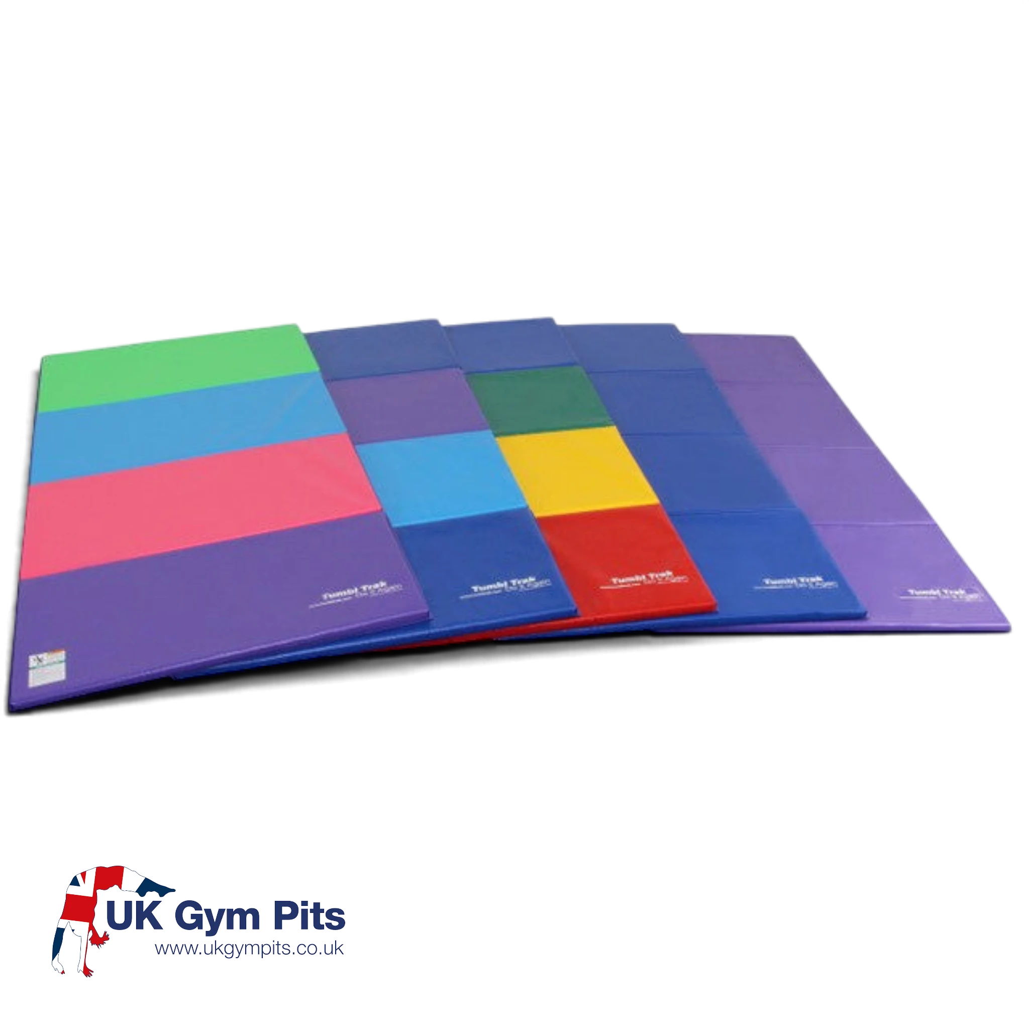 UK Gym Pits folding panel tumbling mats in various bright colours for gymnastics and exercise training