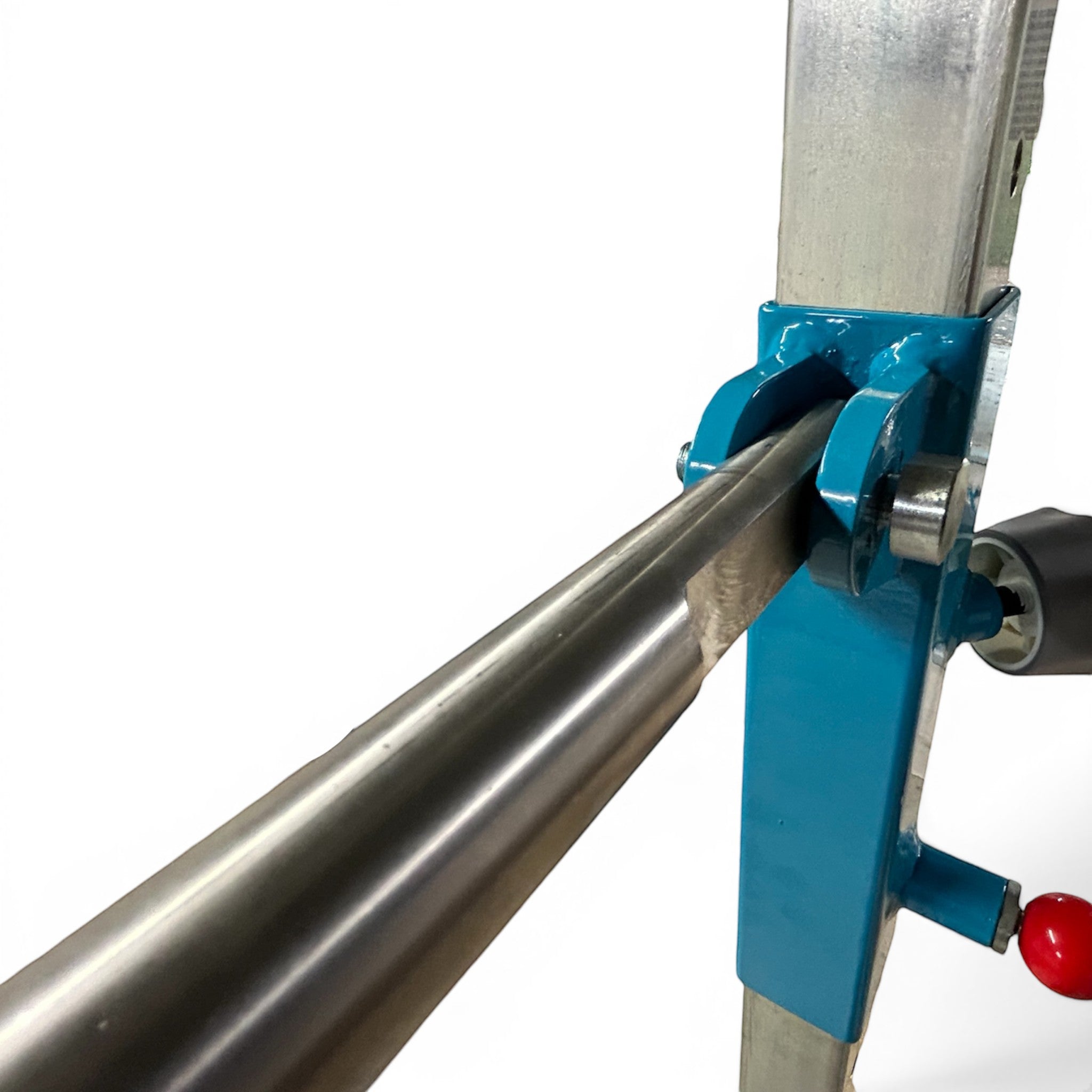 UK Gym Pits freestanding high bar training equipment featuring a stainless steel handrail and blue locking mechanism.