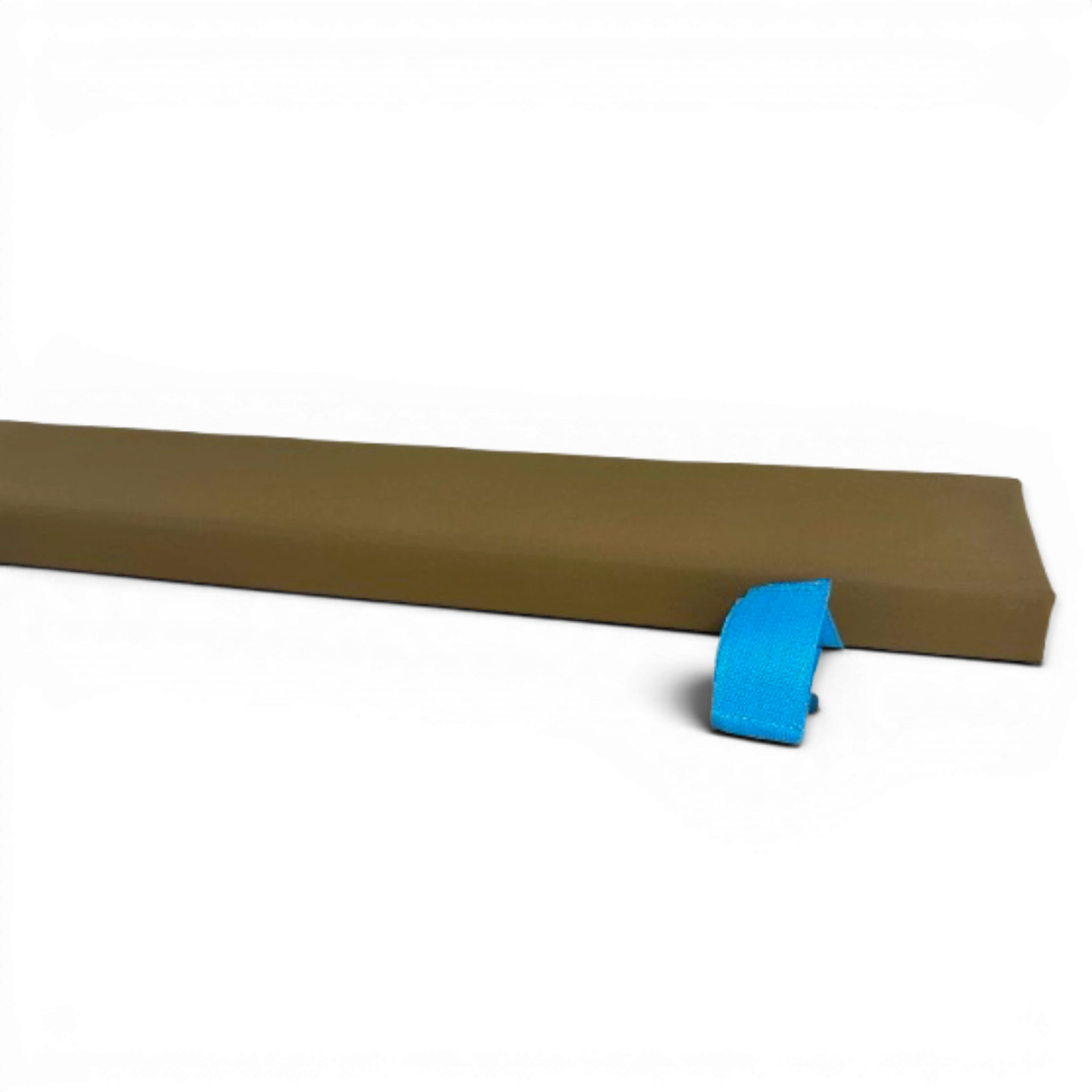 UK Gym Pits Gaofei 2.5m brown foam beam enlarger with blue velcro straps for gymnastics training