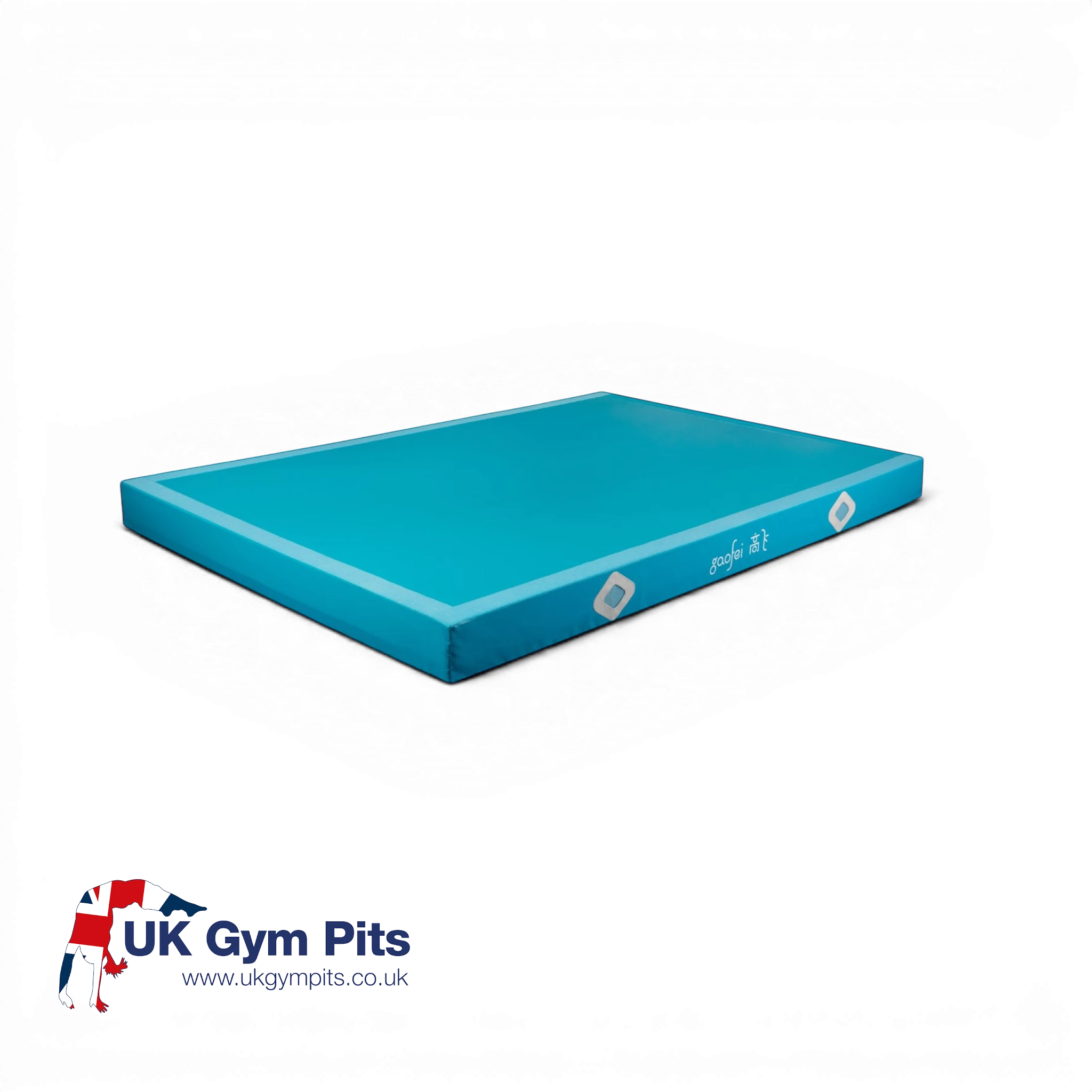 UK Gym Pits Gaofei blue gymnastics landing mat with air mesh windows and durable PVC vinyl surface