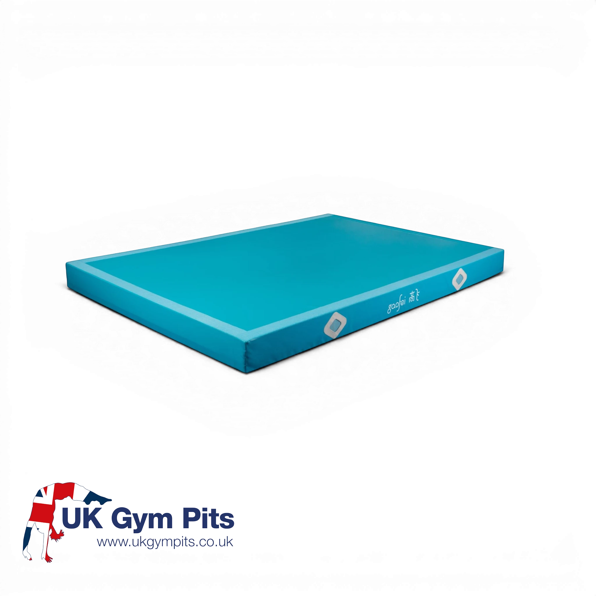 UK Gym Pits Gaofei blue gymnastics landing mat with air distribution mesh windows and durable PVC vinyl cover