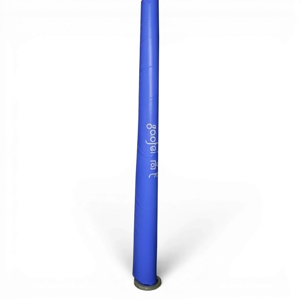 UK Gym Pits Gaofei blue PVC vinyl high bar post safety padding with high-density foam core and secure Velcro closure.