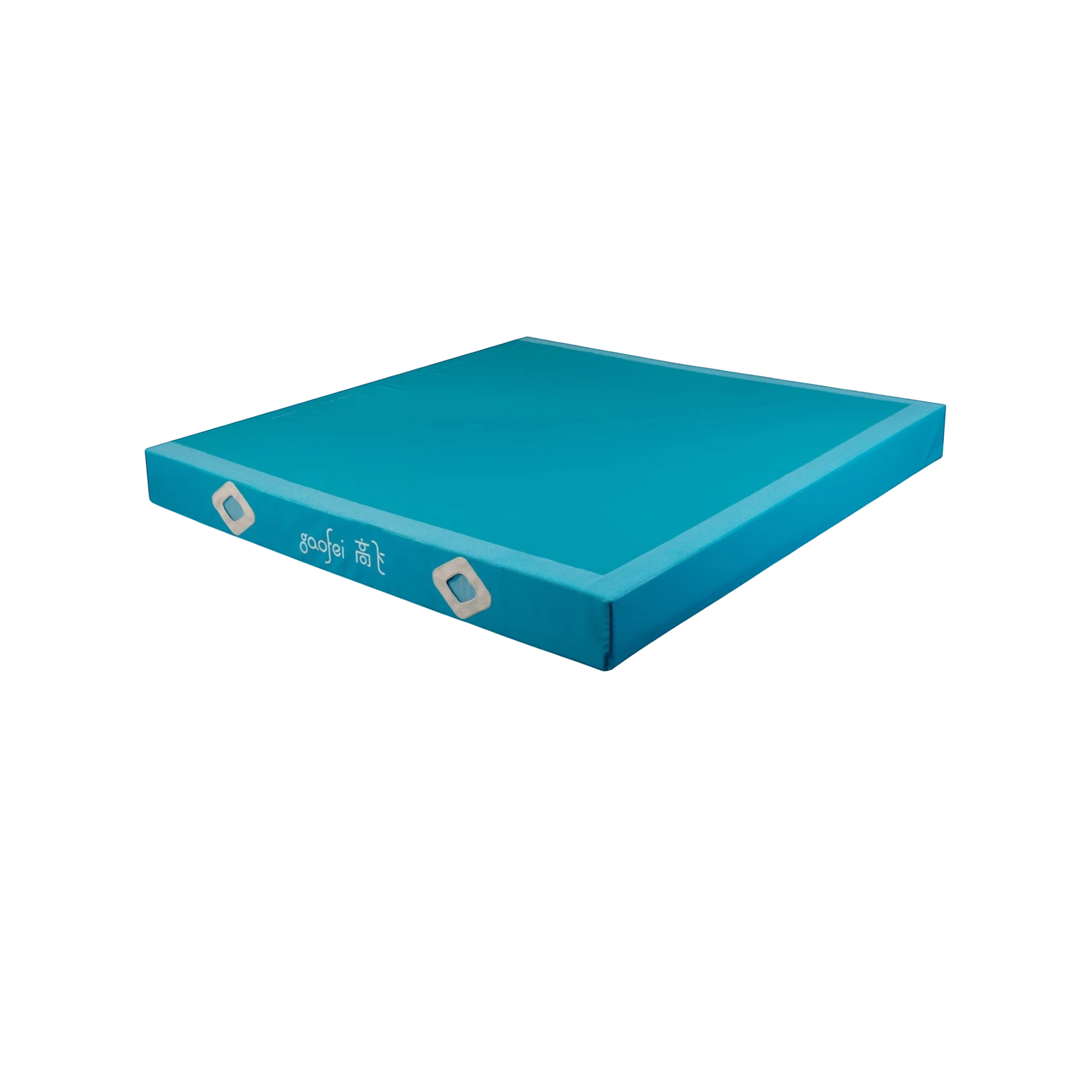 UK Gym Pits Gaofei blue FIG approved gymnastics vault landing mat with reinforced corners and air mesh windows