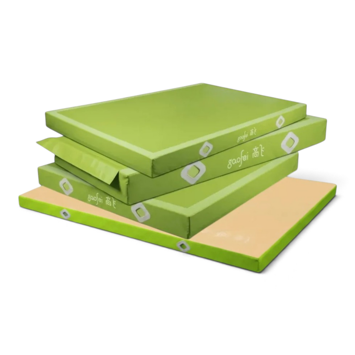 UK Gym Pits Gaofei green FIG approved gymnastics beam landing mats with durable PVC vinyl and reinforced corners