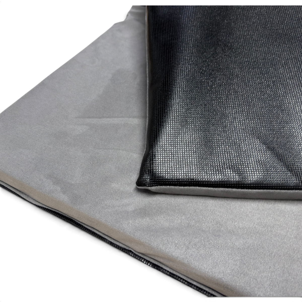 UK Gym Pits Gaofei reversible vault round off mat featuring grey jersey fabric and black textured surface