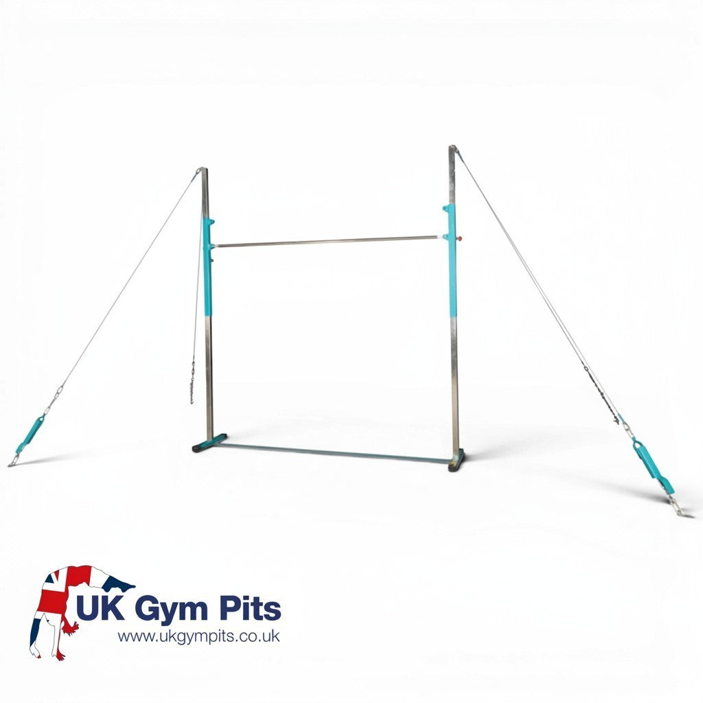 UK Gym Pits Gaofei quick release gymnastics high bar with adjustable steel frame and tension cabling system.