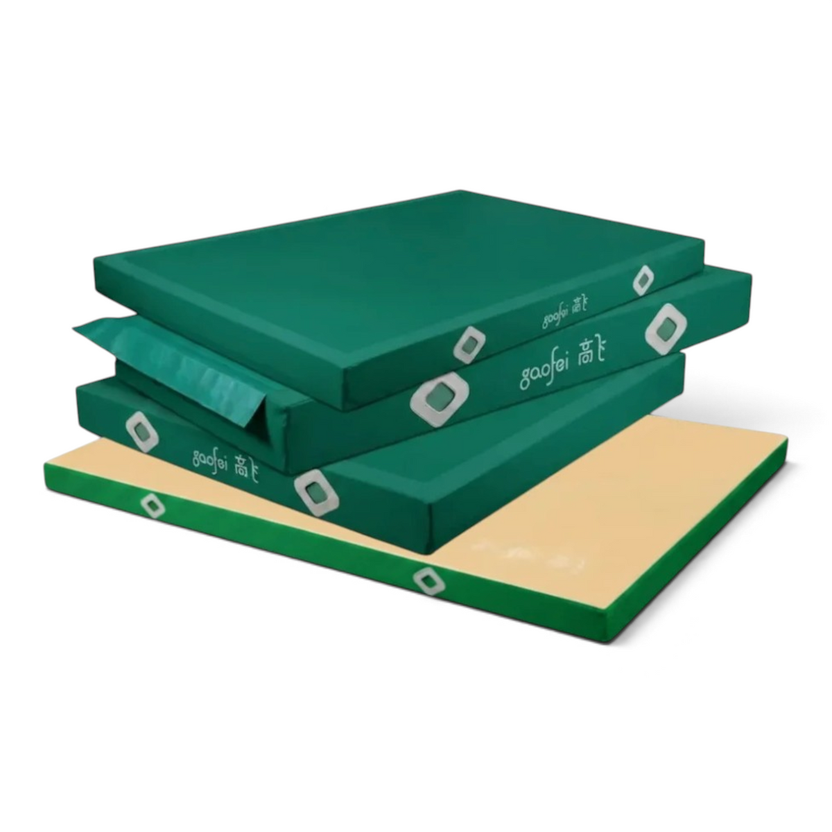 UK Gym Pits Gaofei FIG approved green gymnastics beam landing mats with non-slip base and reinforced corners