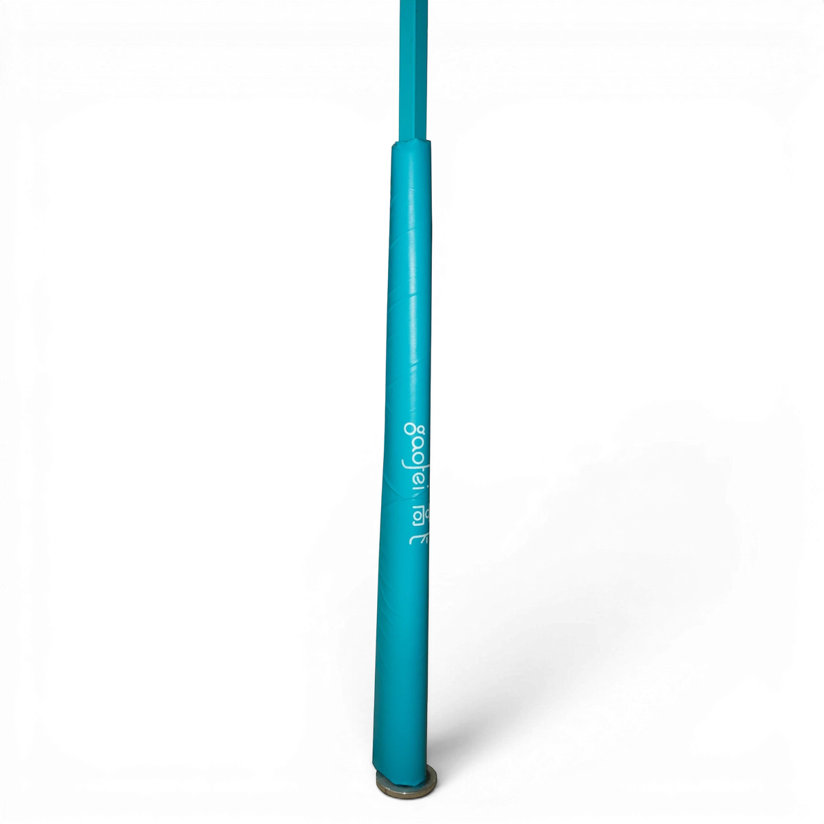 UK Gym Pits Gaofei gymnastics ring frame post with blue protective padding on a black background