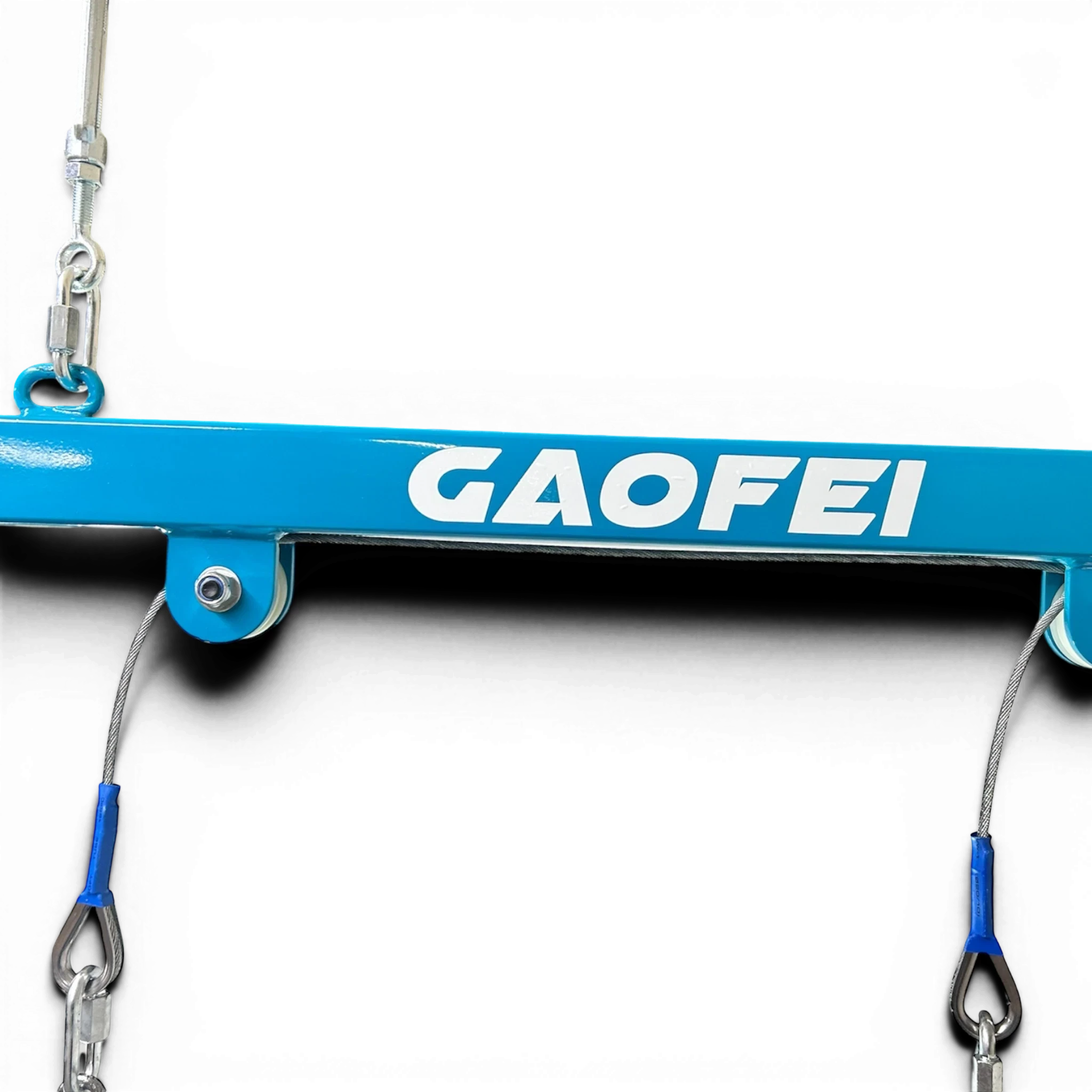 UK Gym Pits Gaofei wall mountable gymnastics training rings with blue powder coated steel frame and cabling system