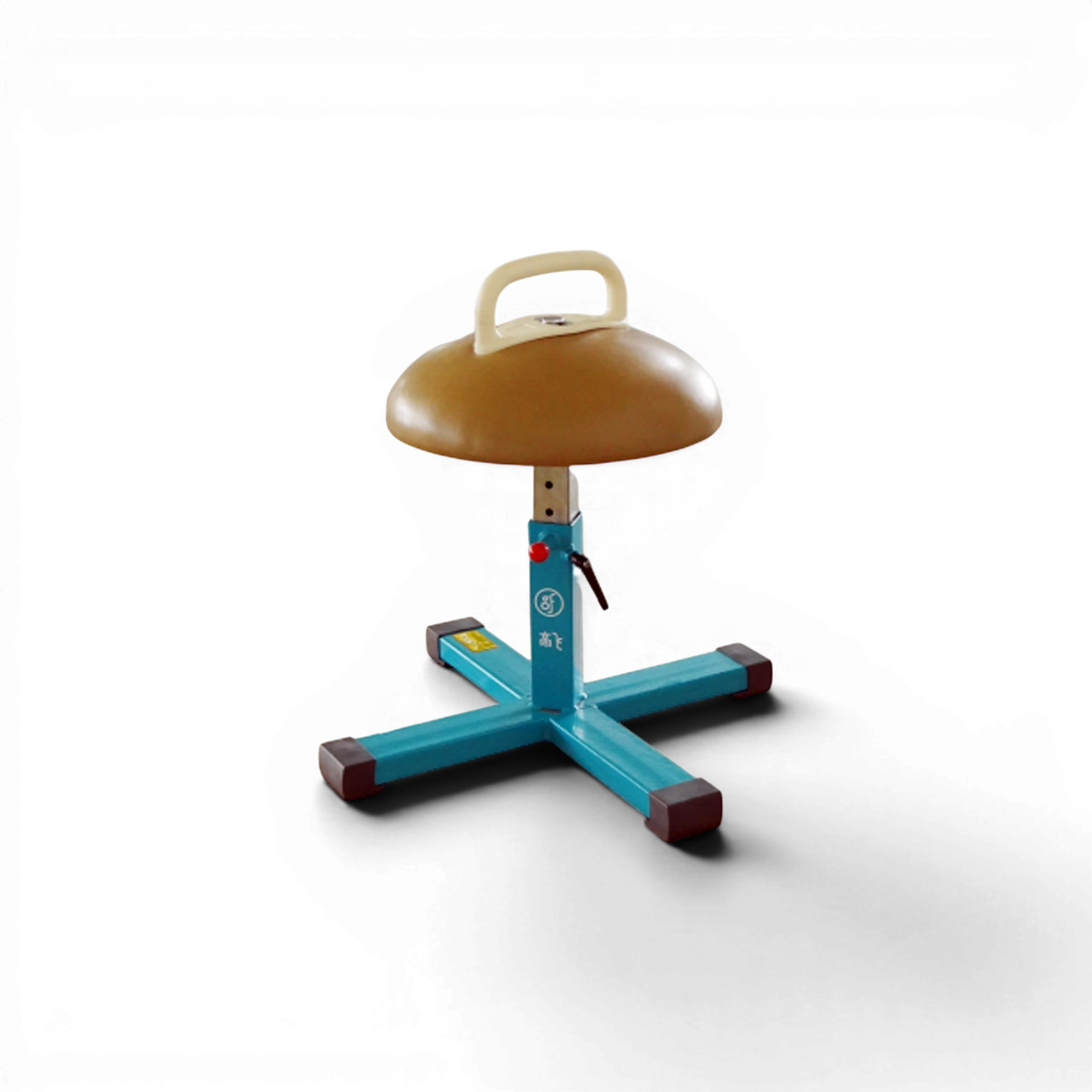 UK Gym Pits Gaofei gymnastics training mushroom with one pommel, brown leatherette top, and blue steel base.