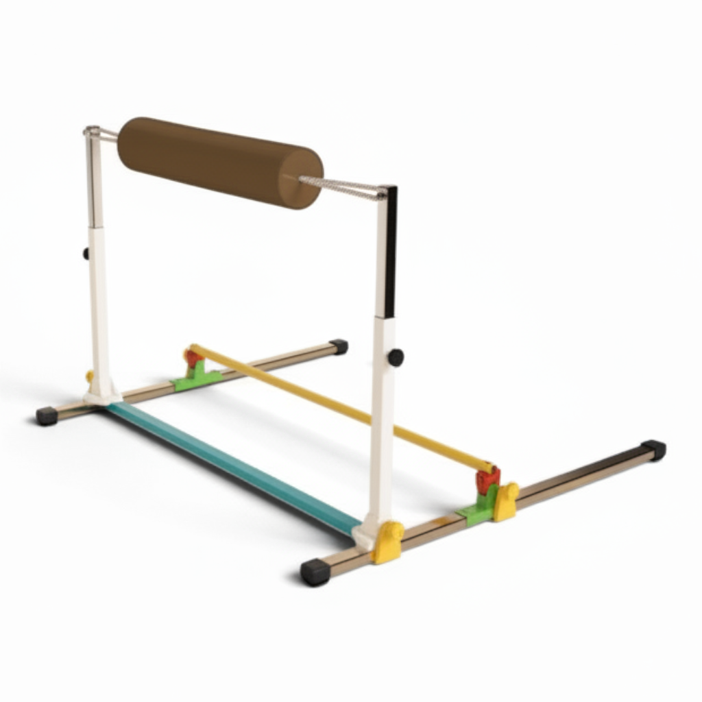 UK Gym Pits Gaofei adjustable handstand bouncer with brown padded bar and reinforced steel frame for gymnastics training