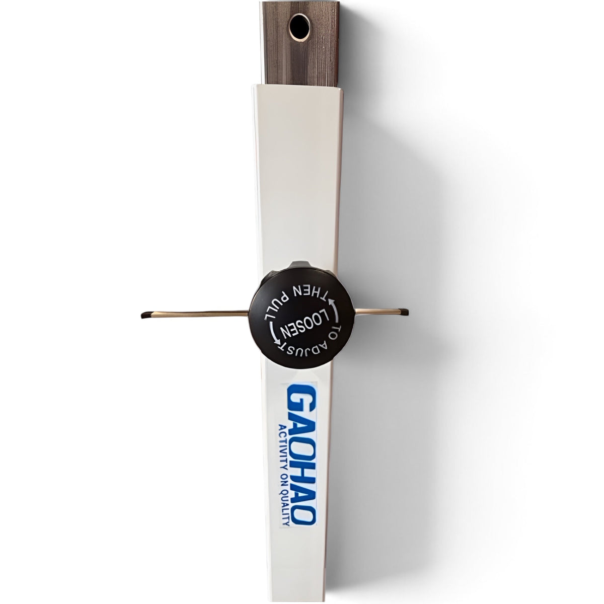 UK Gym Pits Gaofei mini high bar height adjustment mechanism with ergonomic thumb wheel on a white steel frame