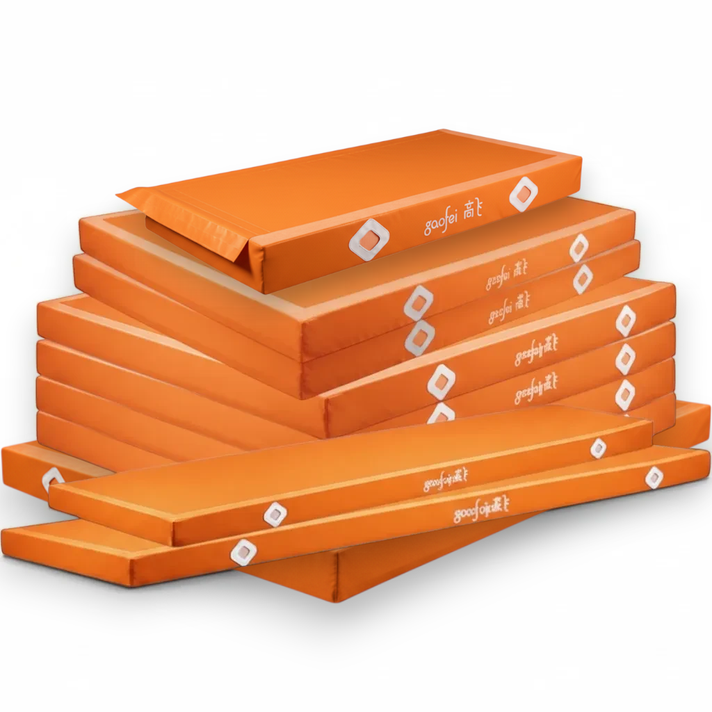 UK Gym Pits Gaofei orange FIG approved parallel bars landing mats set with Velcro locking flaps and non-slip base.