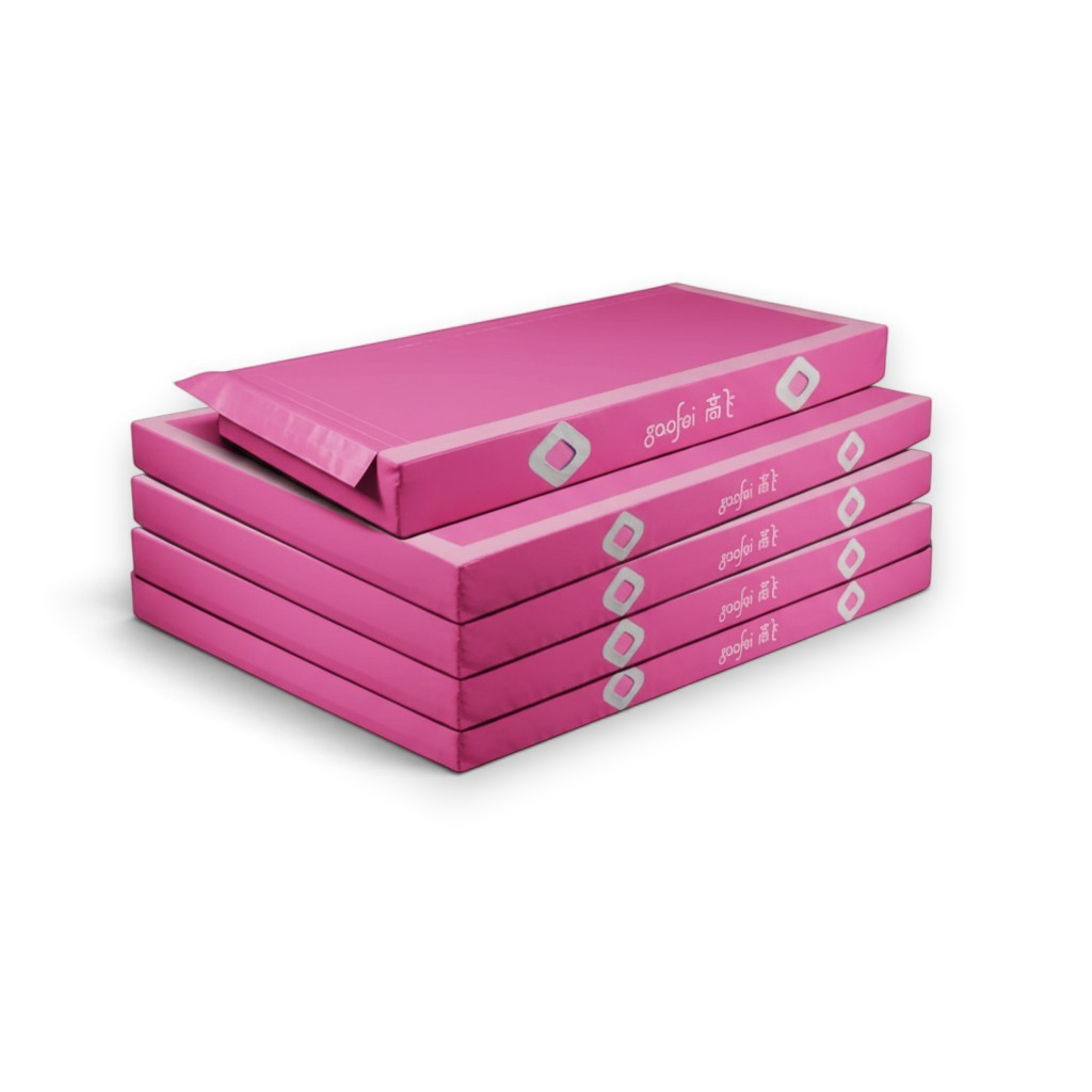 UK Gym Pits Gaofei pink asymmetric bars landing mats stacked for gymnastics training and competition safety