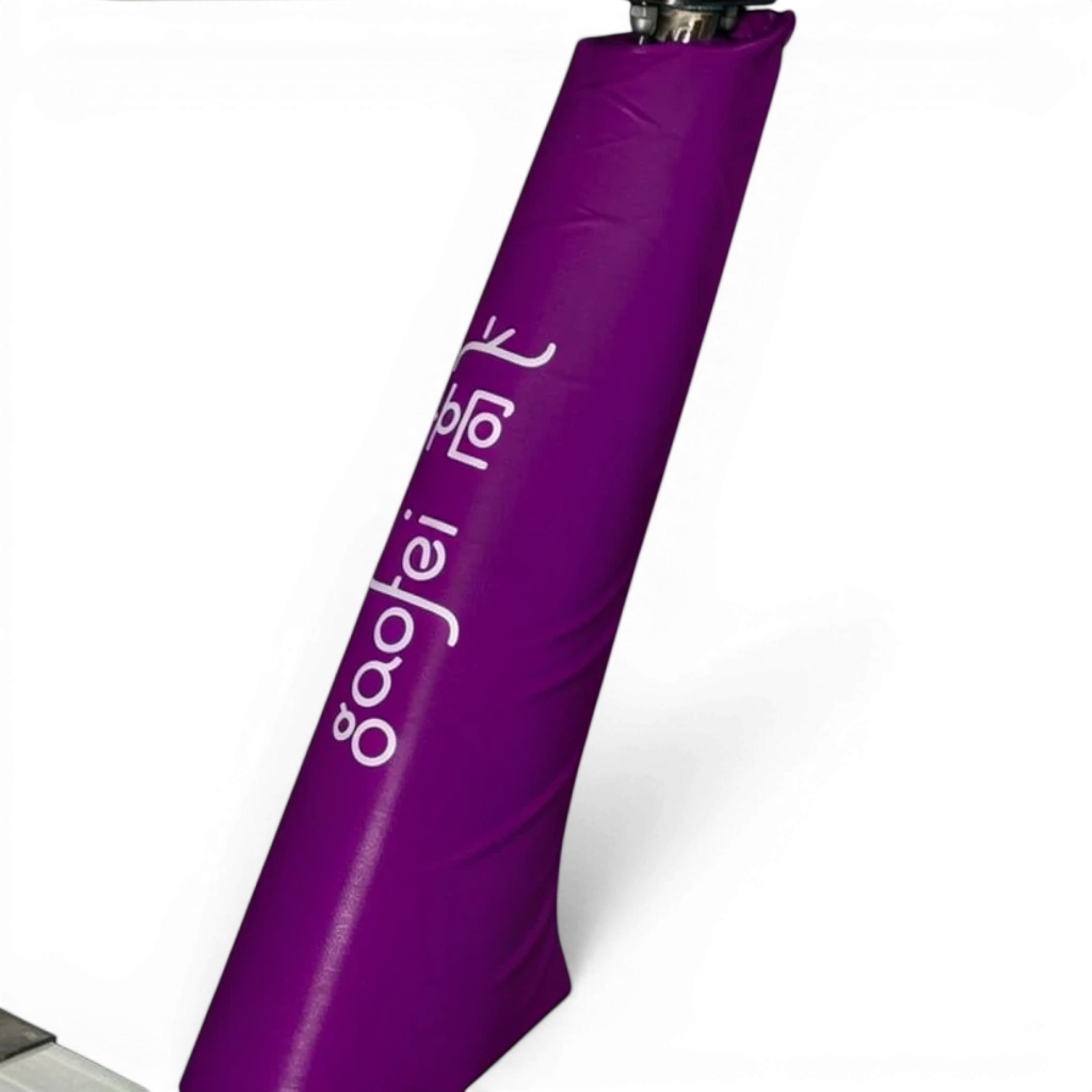 UK Gym Pits Gaofei purple PVC vinyl beam leg safety padding with white logo for gymnastics equipment