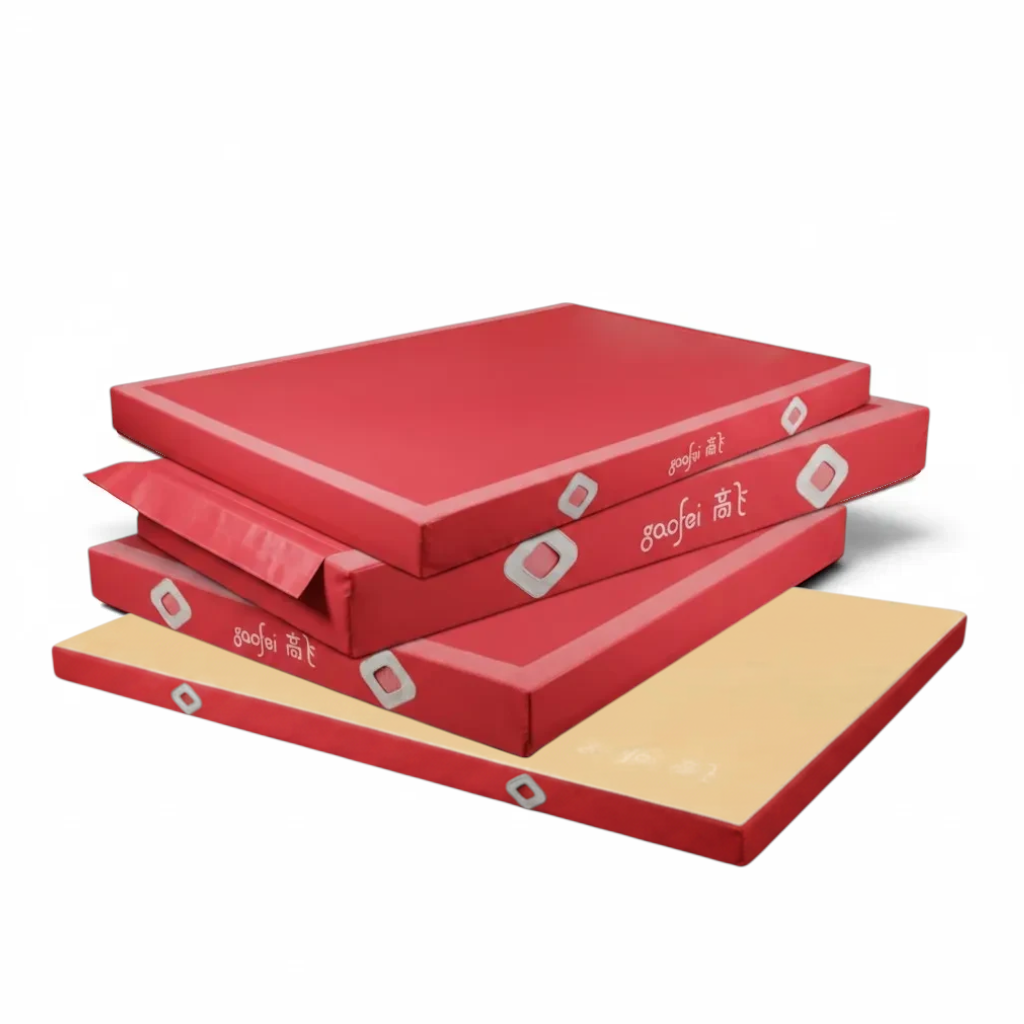 UK Gym Pits Gaofei red gymnastics landing mats with non-slip base and reinforced corners for safe training