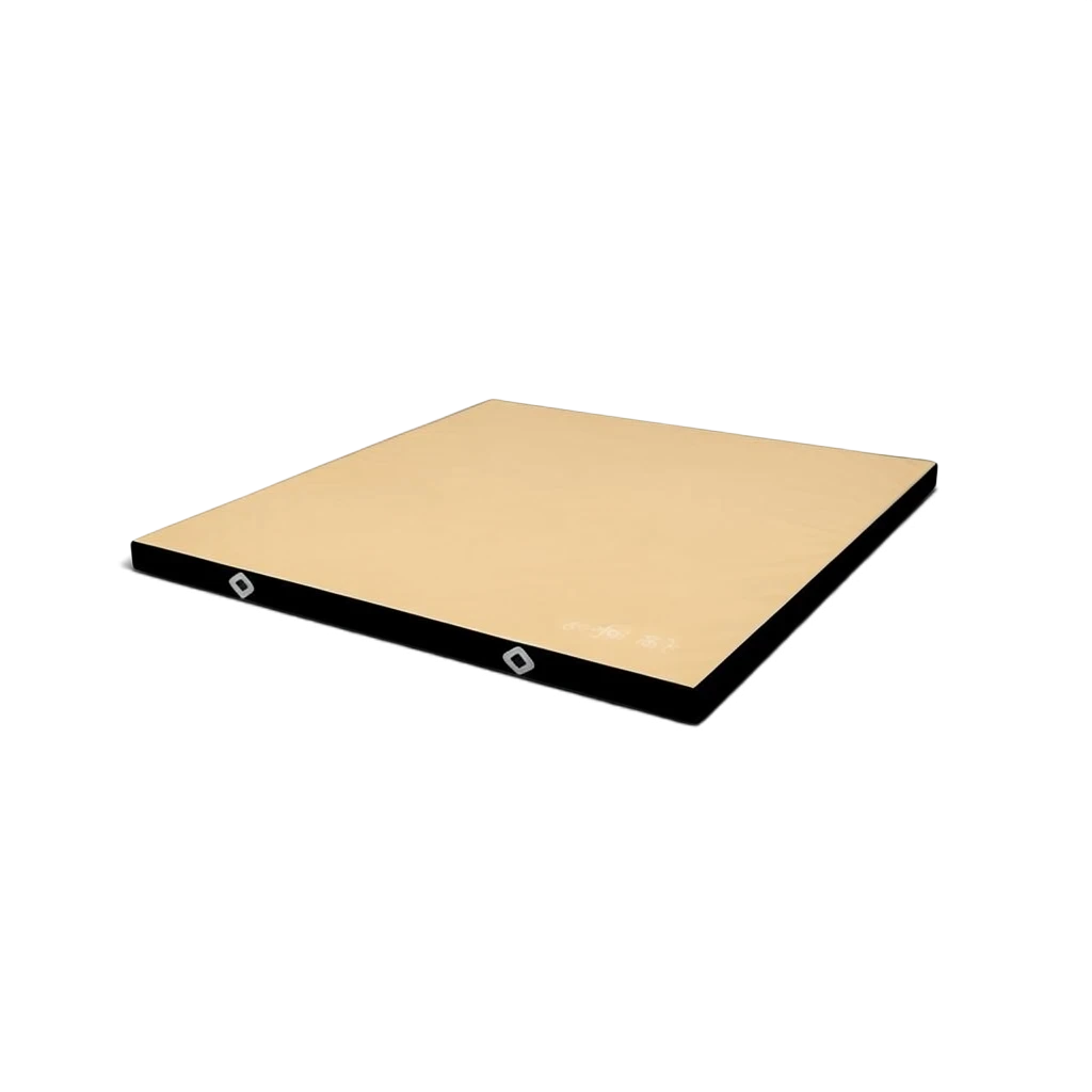 UK Gym Pits Gaofei FIG approved soft topper landing mat with beige jersey fabric top and black PVC sides.