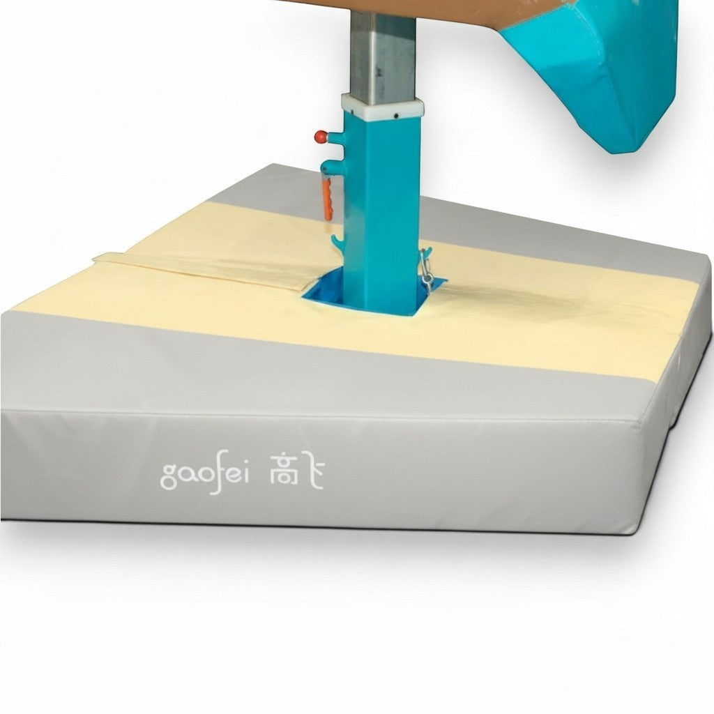 UK Gym Pits Gaofei vault table base safety mat in grey and beige with high-density foam and durable PVC vinyl cover