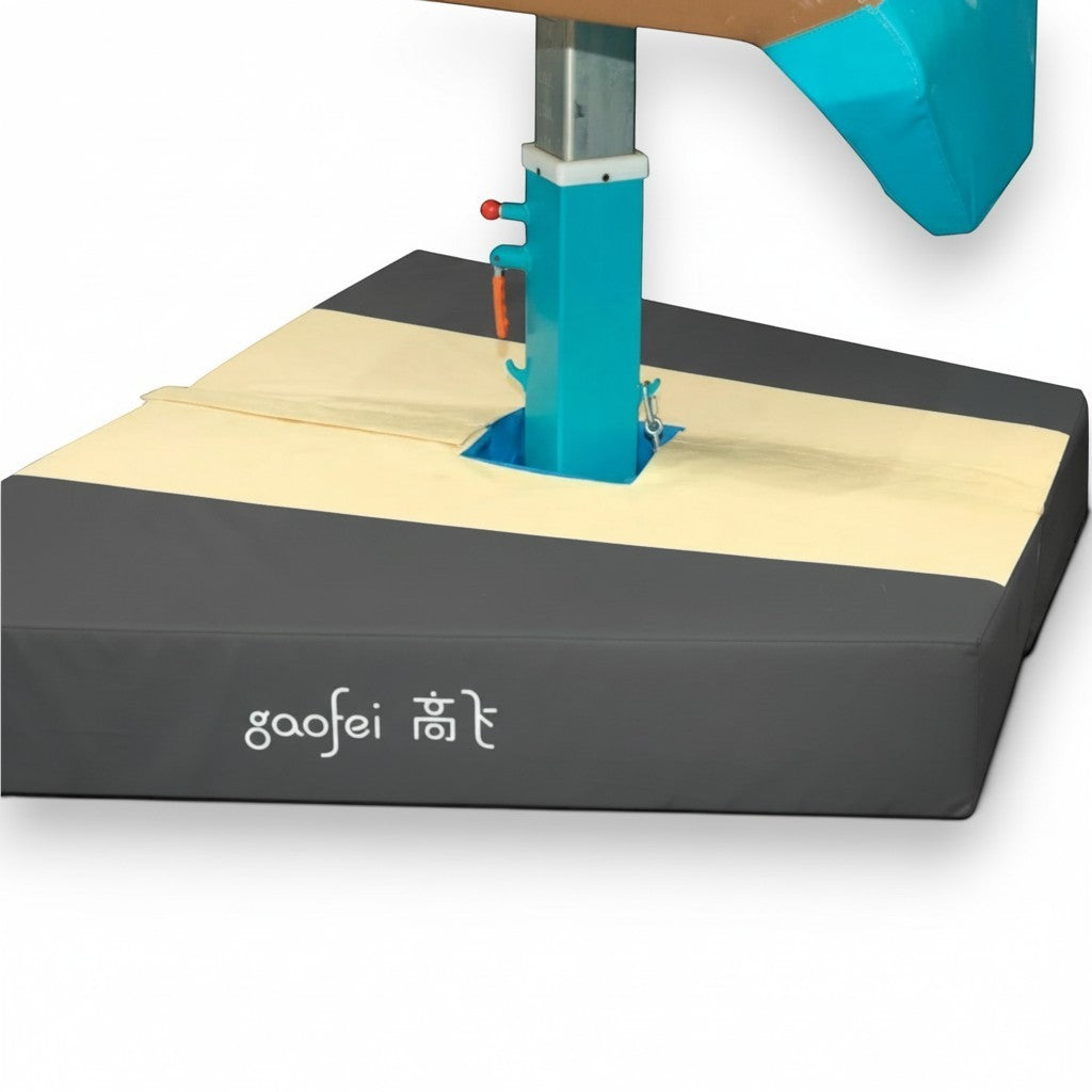 UK Gym Pits Gaofei vault table base safety mat in grey and beige with high-density foam and durable PVC vinyl cover